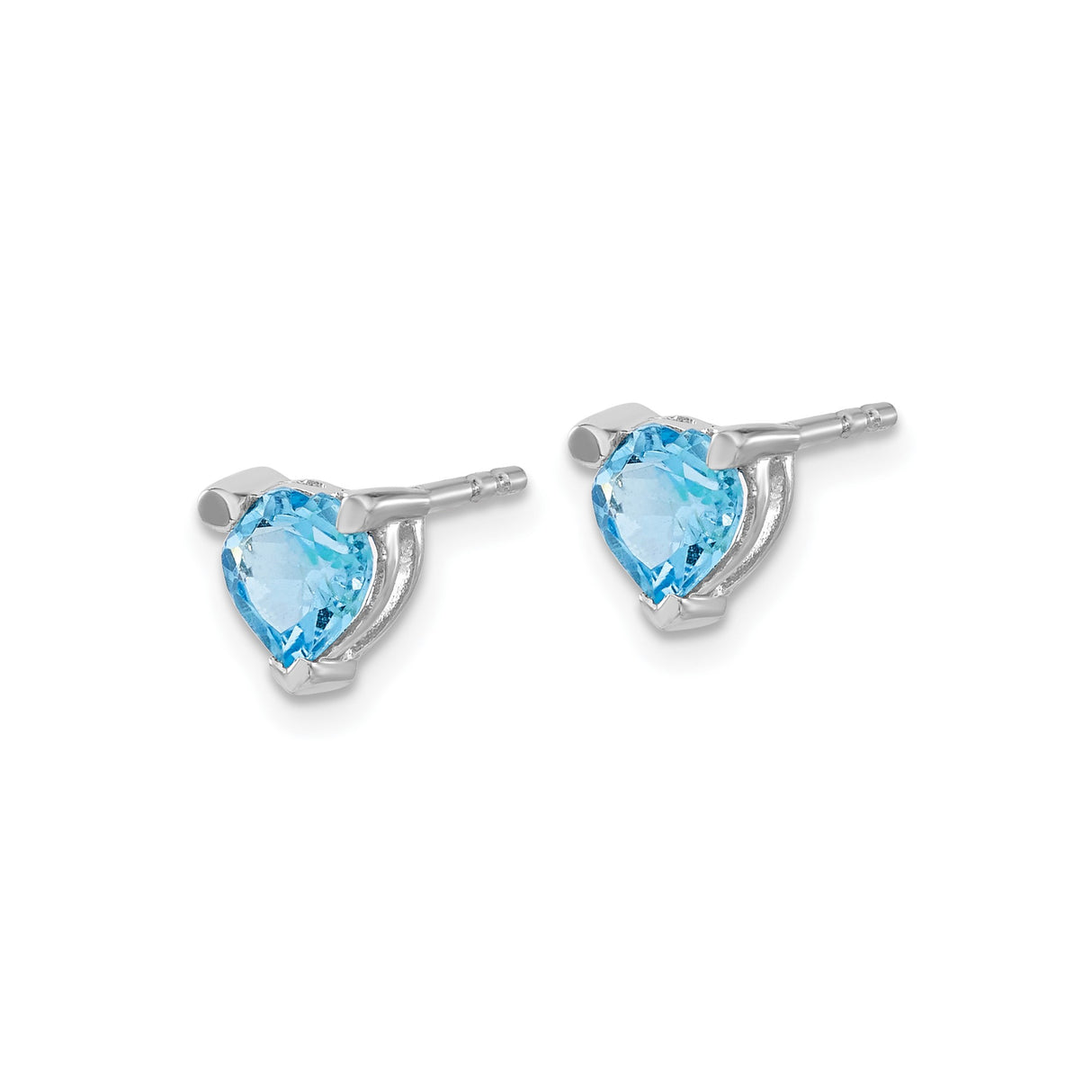 14k White Gold Heart Stud Earrings with Swiss Blue Topaz Gemstone for Women