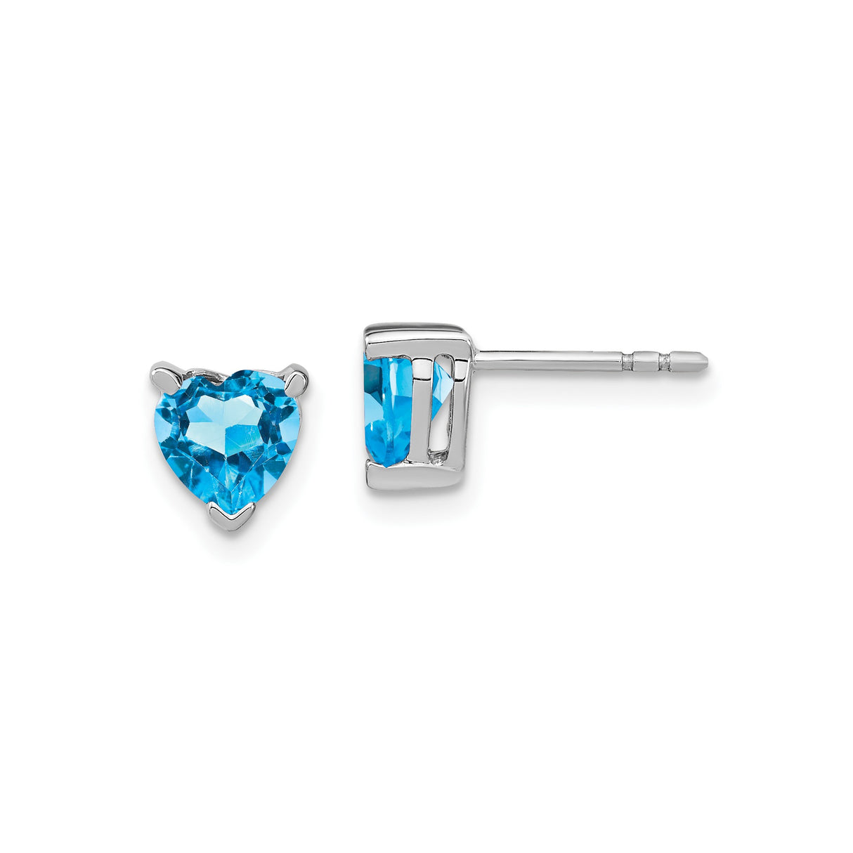 14k White Gold Heart Stud Earrings with Swiss Blue Topaz Gemstone for Women
