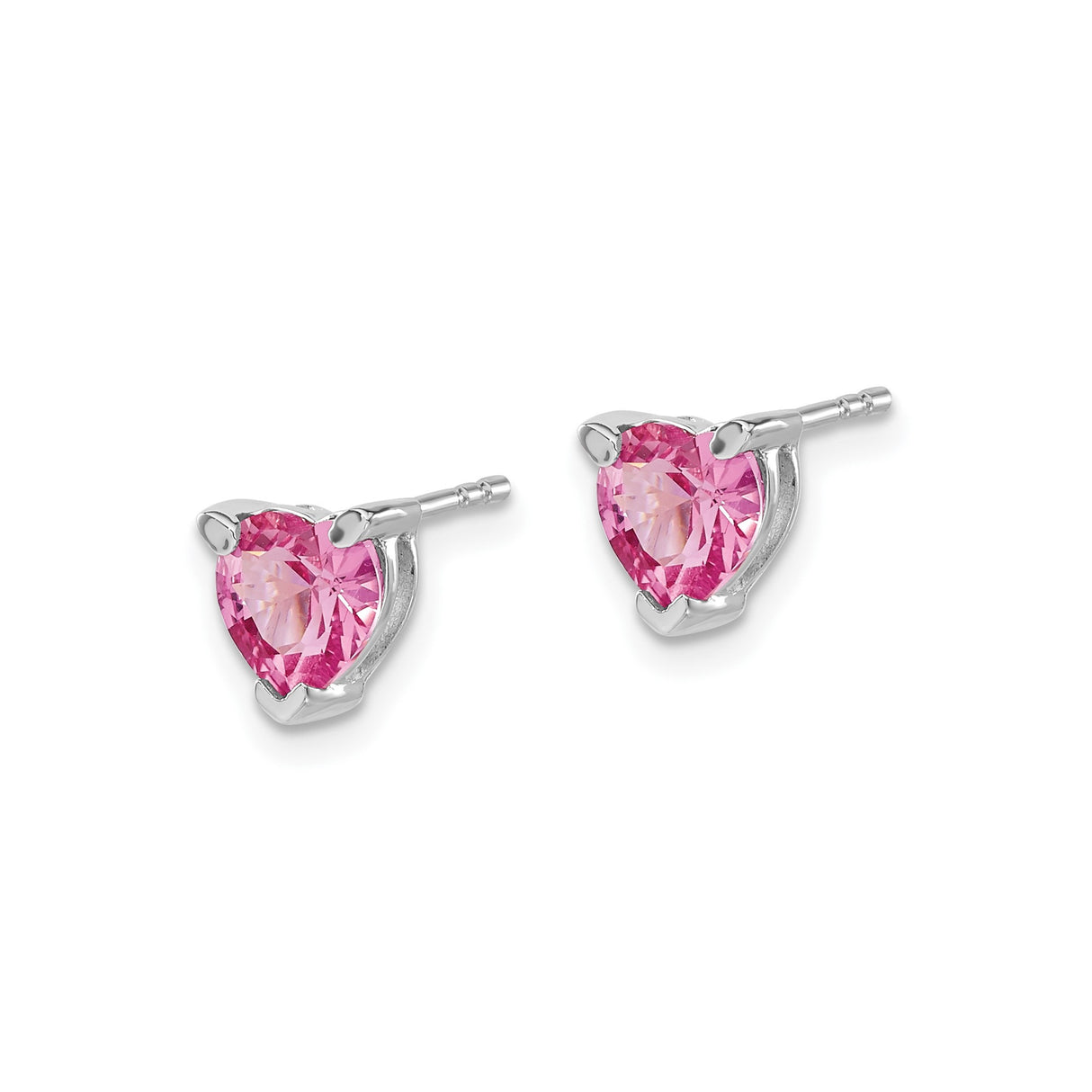 14k White Gold Heart Stud Earrings with Lab Created Pink Sapphire for Women