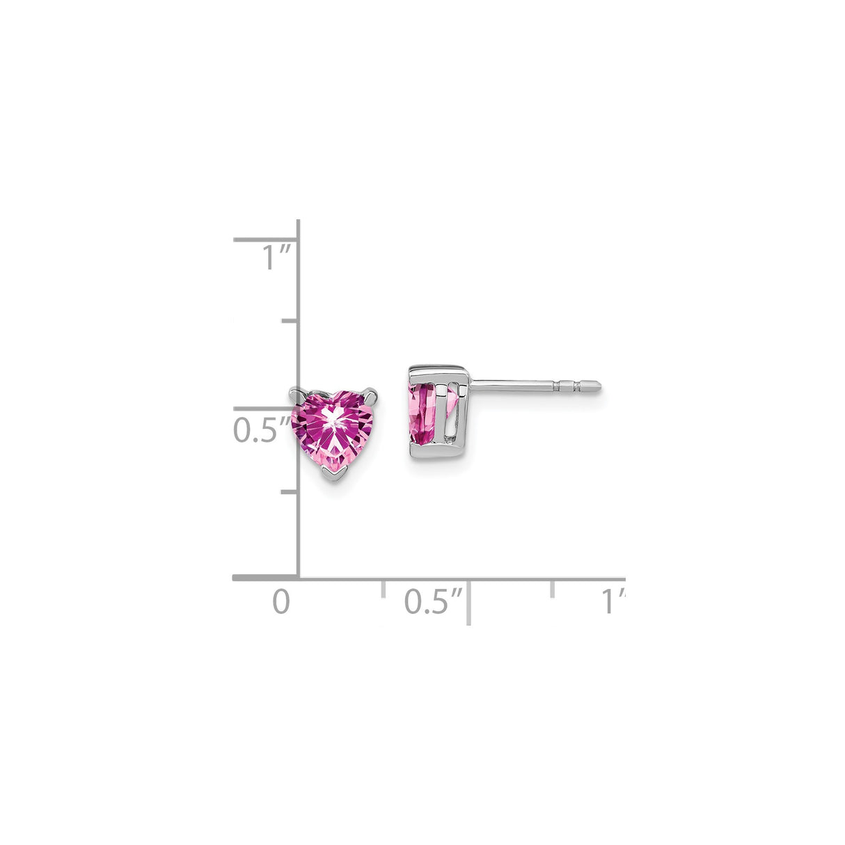 14k White Gold Heart Stud Earrings with Lab Created Pink Sapphire for Women