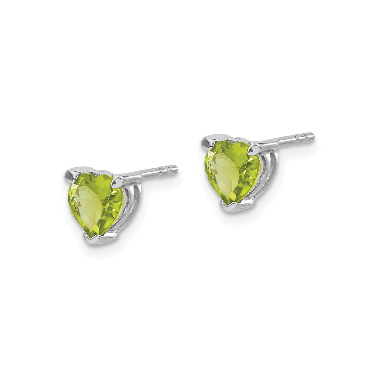 14k White Gold Heart Stud Earrings with Peridot August Birthstone