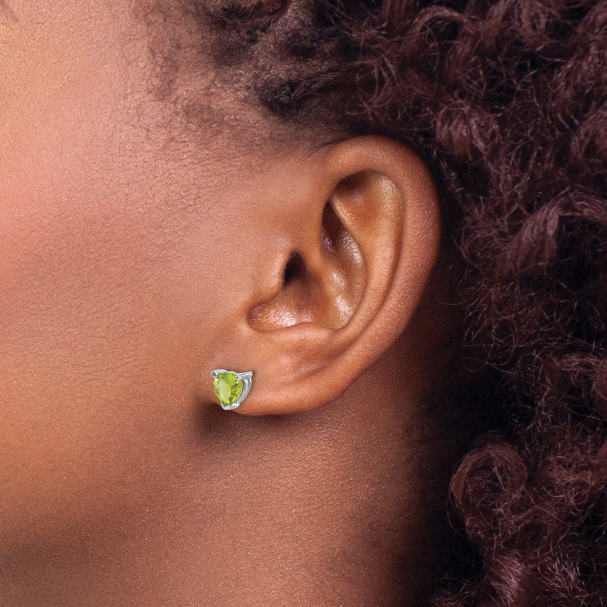 14k White Gold Heart Stud Earrings with Peridot August Birthstone