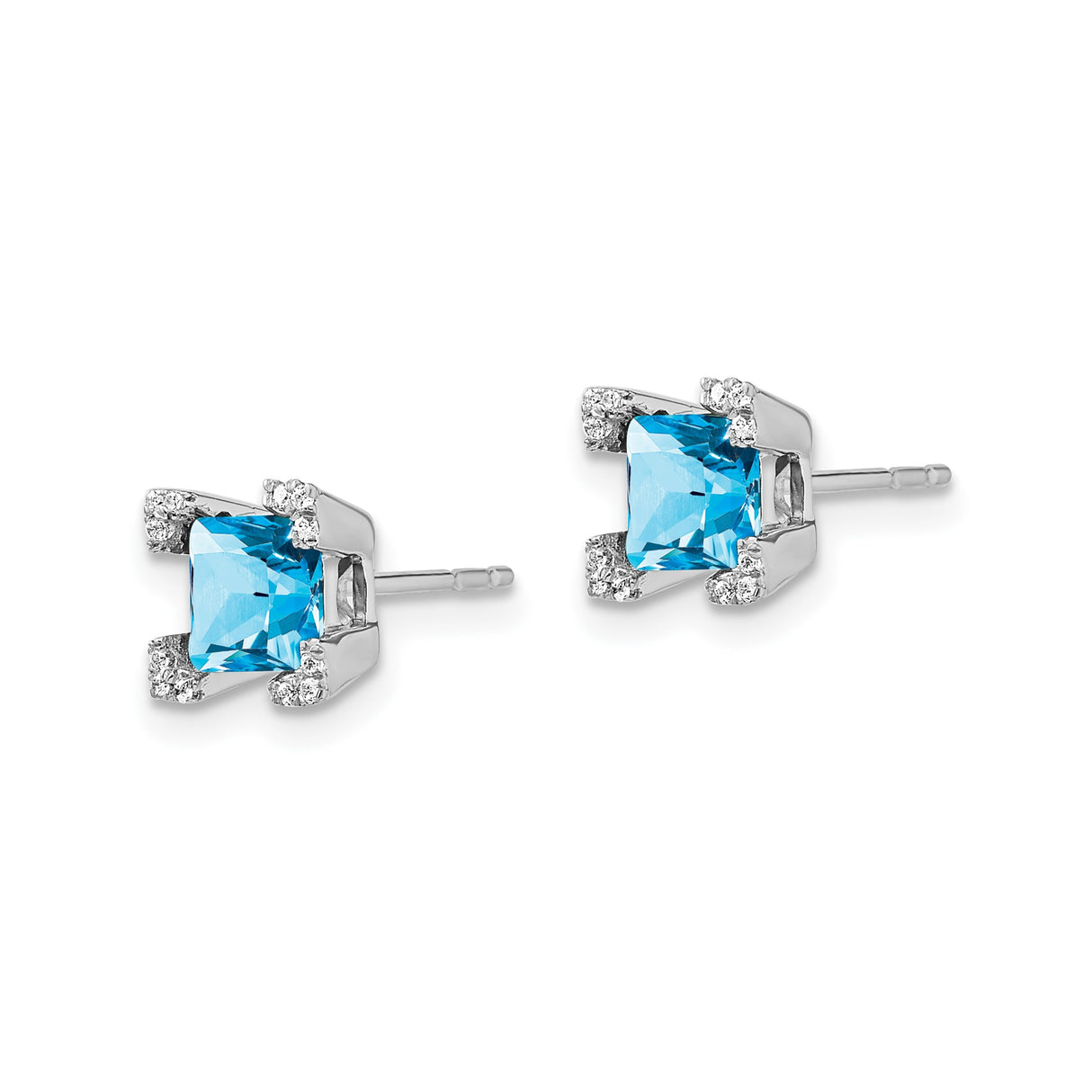 14k White Gold Stud Earrings with Swiss Blue Topaz and Diamond Accents for Women