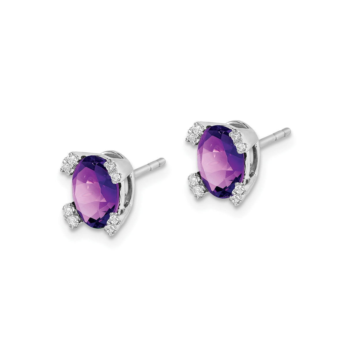 14k White Gold Amethyst and Diamond Accent Stud Earrings, February Birthstone Jewelry
