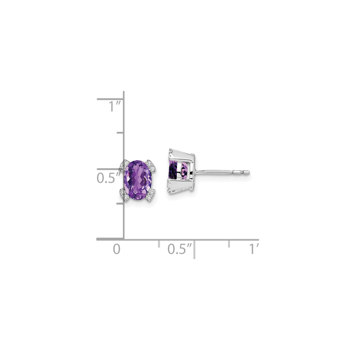 14k White Gold Amethyst and Diamond Accent Stud Earrings, February Birthstone Jewelry