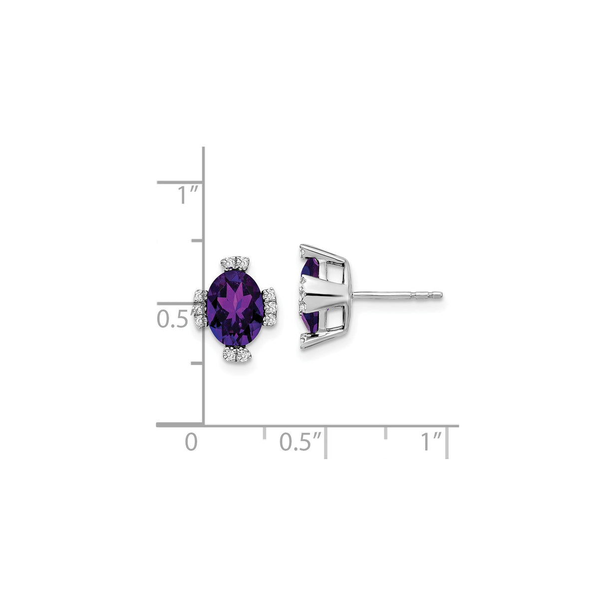 14k White Gold Amethyst Stud Earrings with Diamond Accents, Classic Birthstone Jewelry for Women