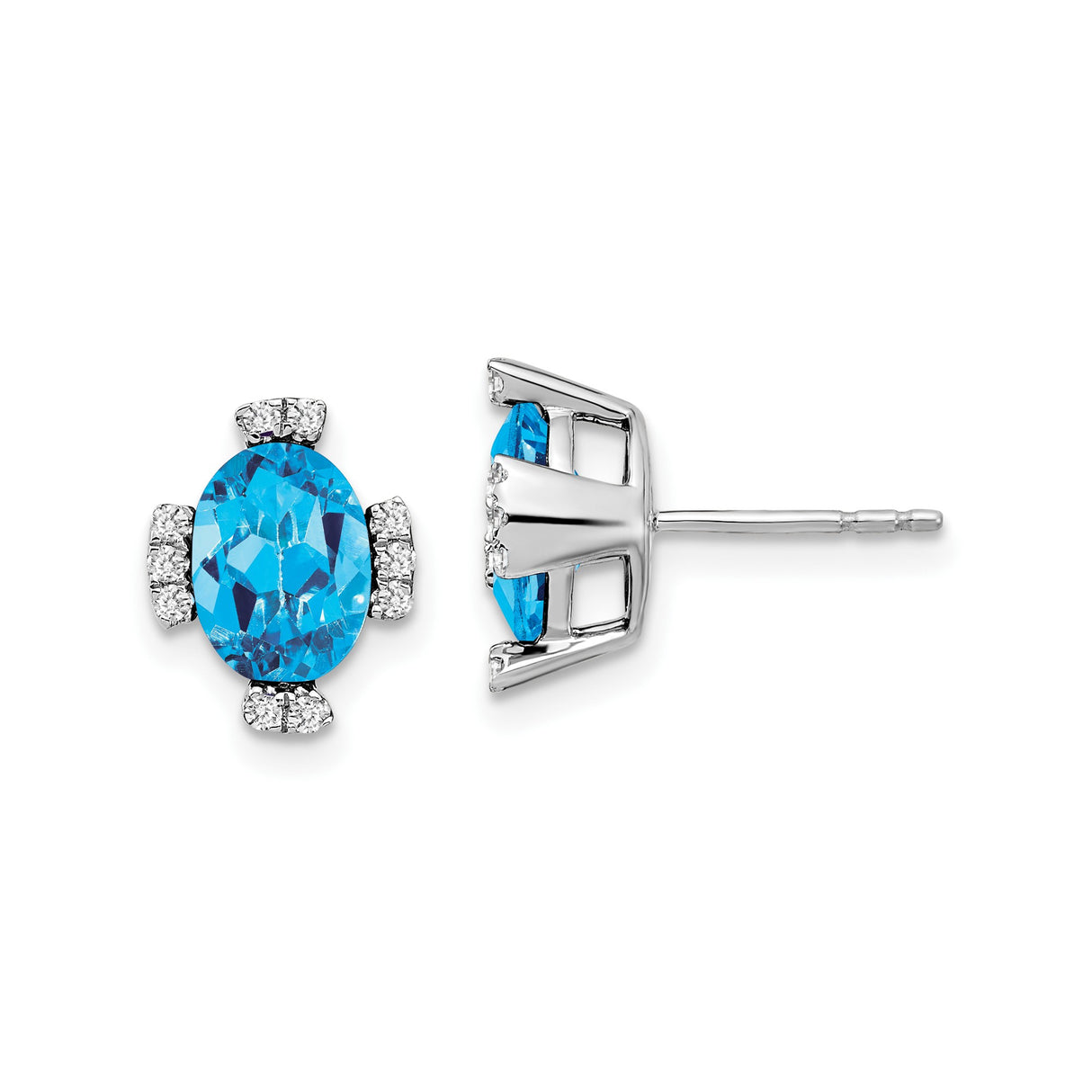 14k White Gold Blue Topaz and Diamond Accent Stud Earrings for Women