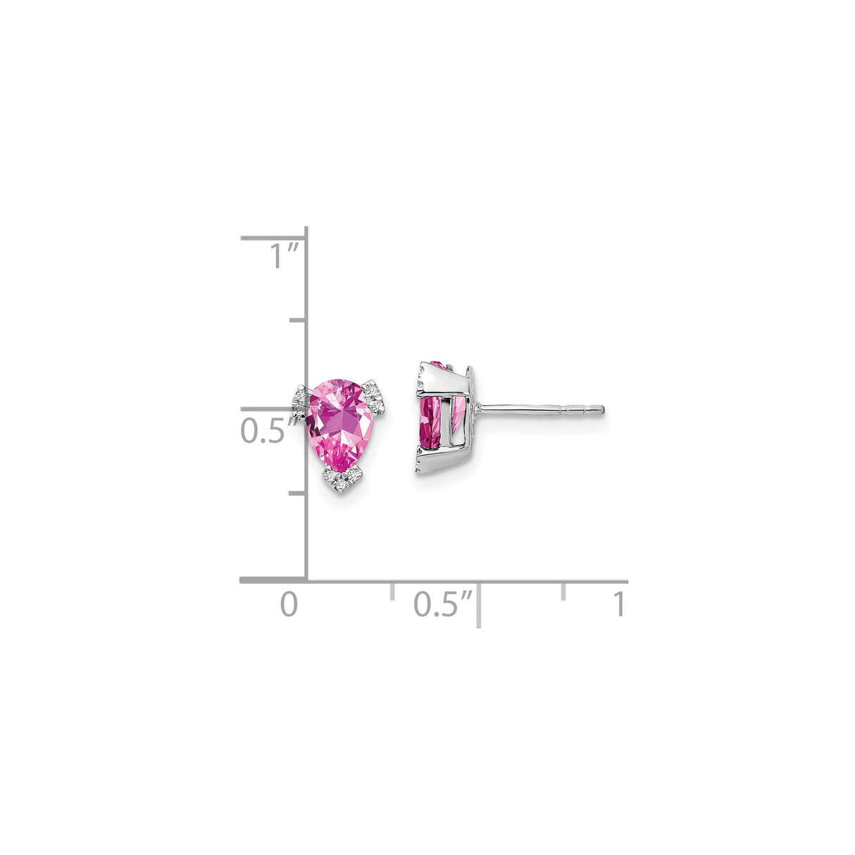 14k White Gold Stud Earrings with Pear Shaped Created Pink Sapphire and Diamond Accents