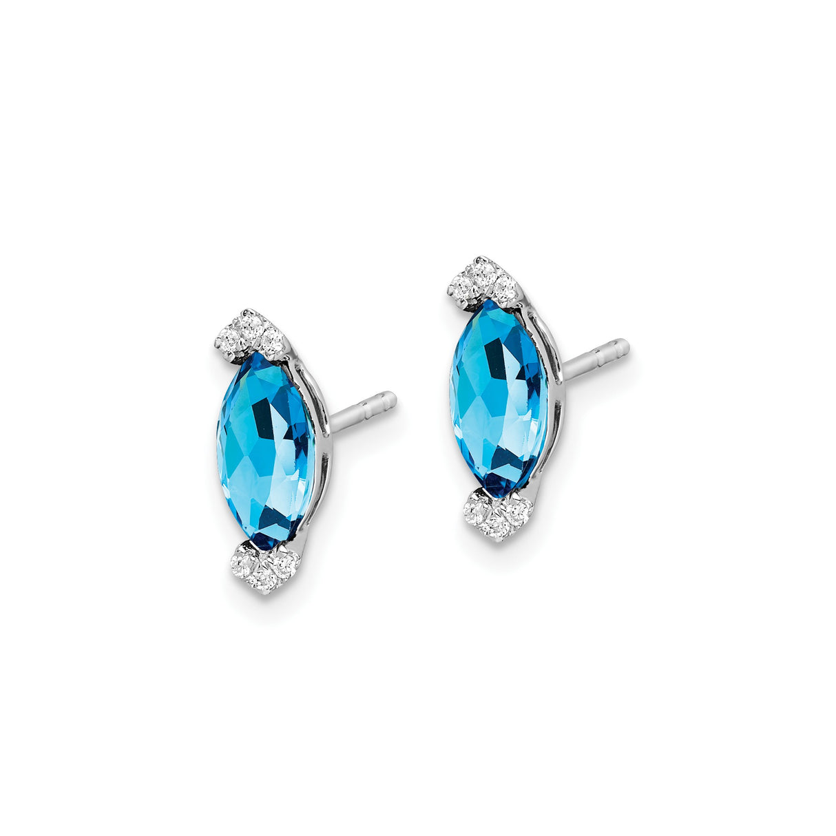 14k White Gold Stud Earrings with Marquise Swiss Blue Topaz and Diamond Accents