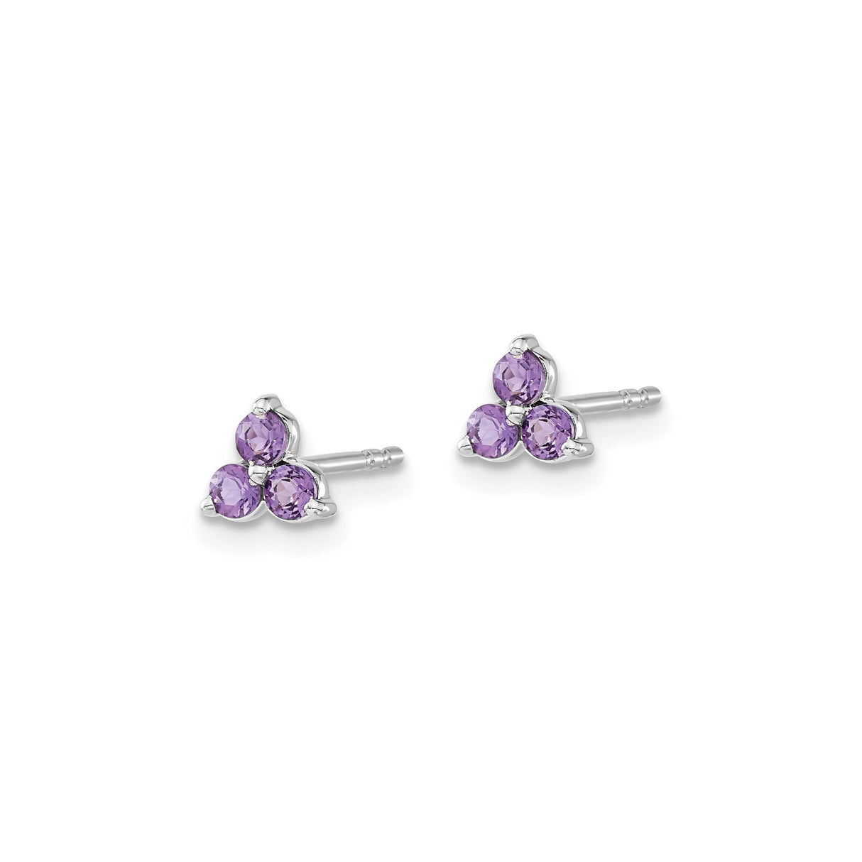 14k White Gold Triangle Cluster Stud Earrings with Amethyst, Modern Minimalist Style