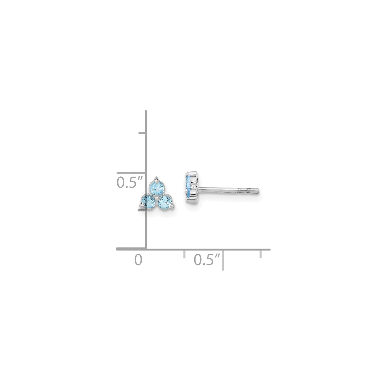 14k White Gold Trilliant Cluster Stud Earrings with Swiss Blue Topaz, Triangle Design