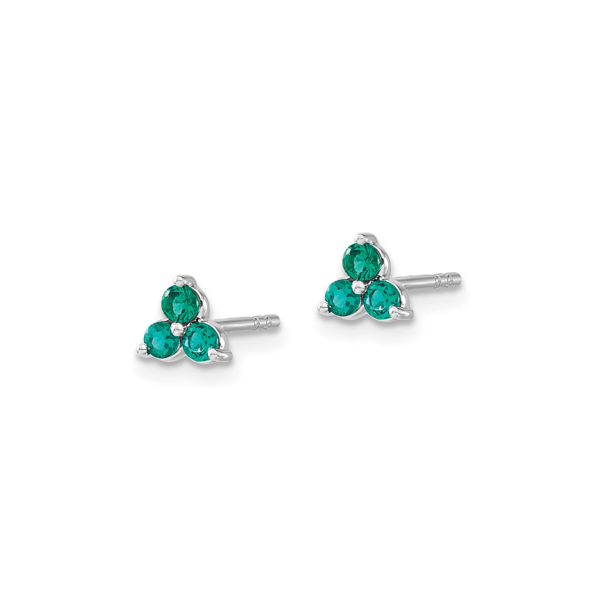 14k White Gold Triangle Stud Earrings with Created Emerald, Modern Minimalist Design