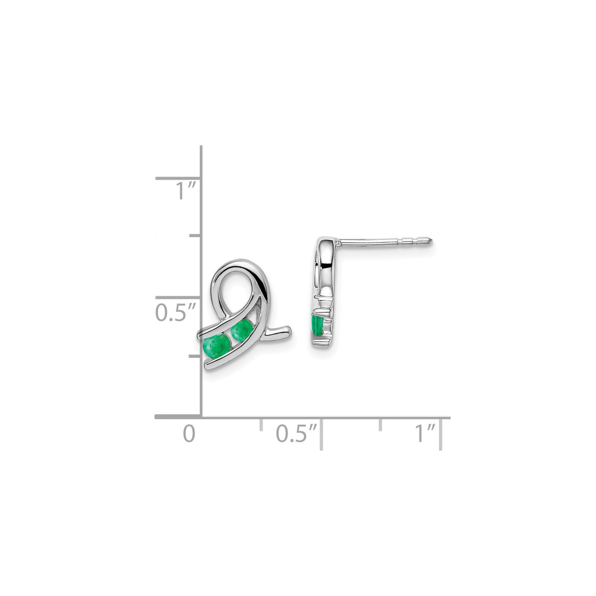 14k White Gold Ribbon Stud Earrings with Lab Created Emerald, Symbolic Awareness Design