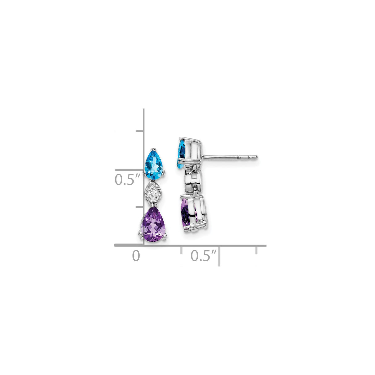 14k White Gold Dangle Earrings with Amethyst and Swiss Blue Topaz, Teardrop Design