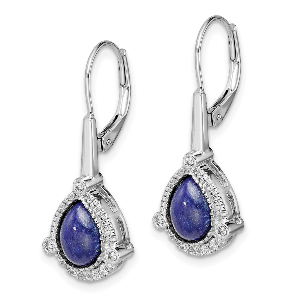 14k White Gold Teardrop Earrings with Lapis and Diamond, Leverback Dangle Design for Women