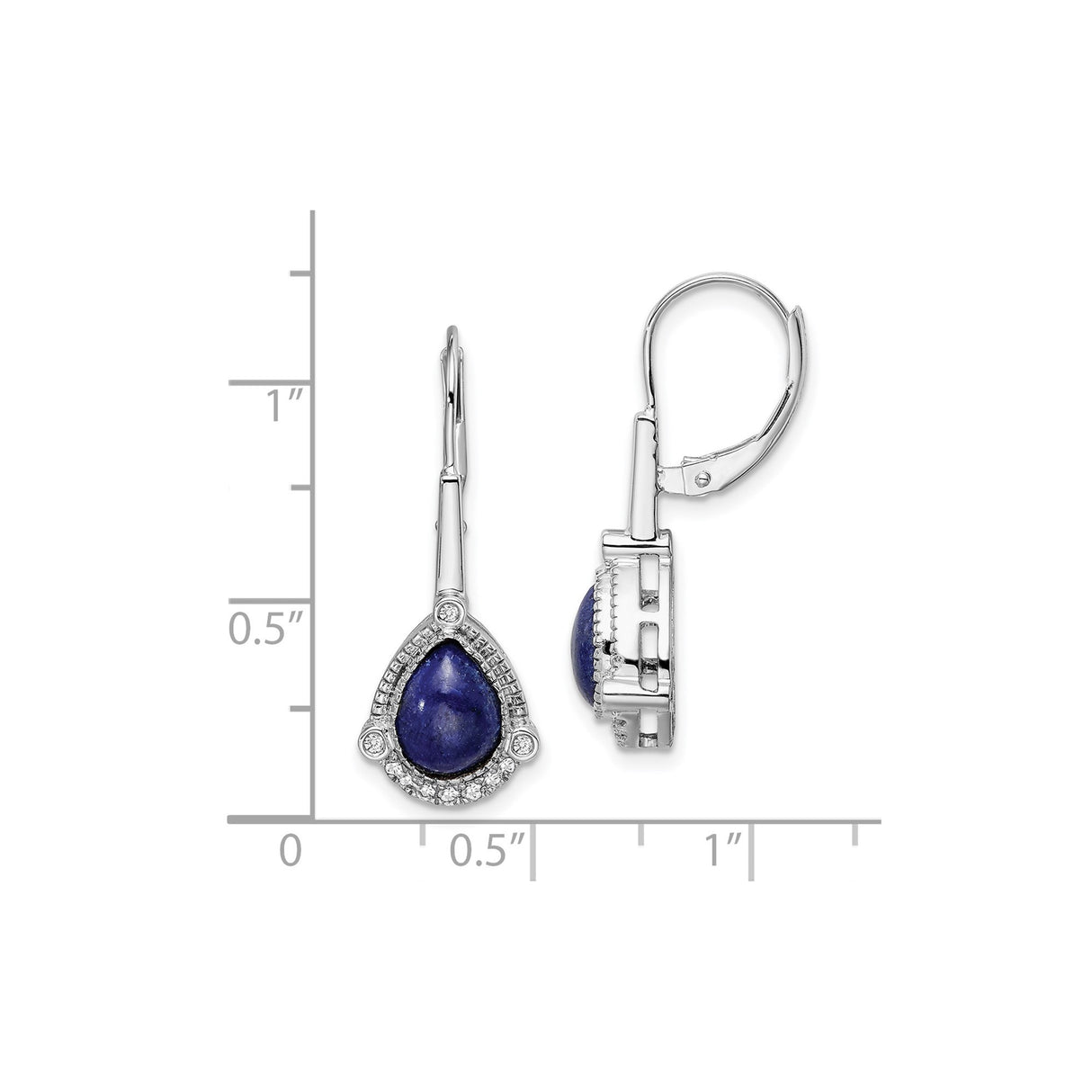 14k White Gold Teardrop Earrings with Lapis and Diamond, Leverback Dangle Design for Women