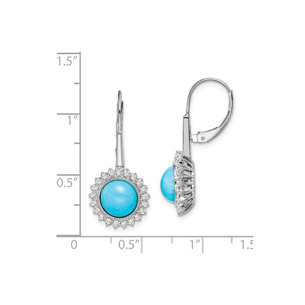 14k White Gold Dangle Earrings with Turquoise and Diamond Halo Floral Design