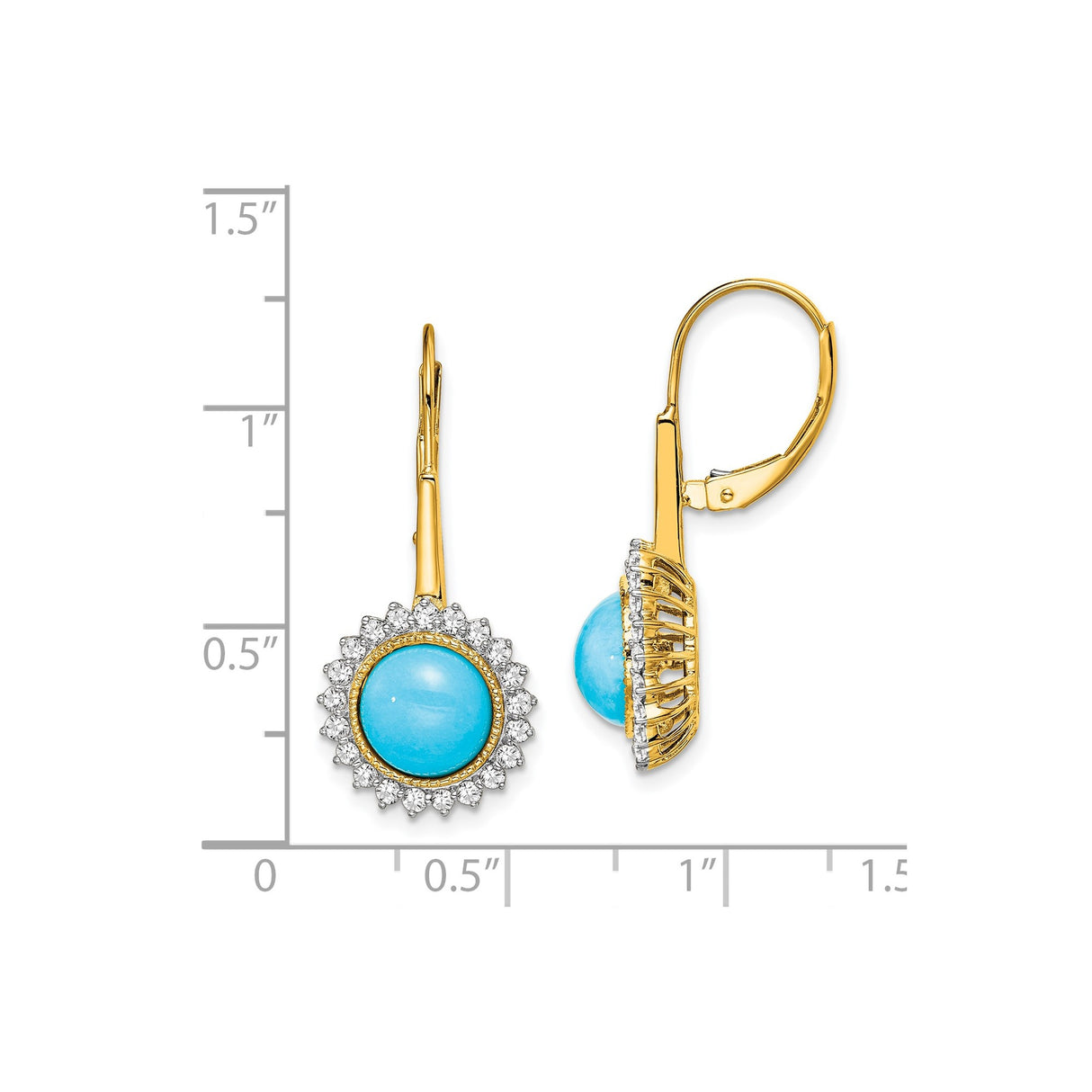 14k Yellow Gold Drop Earrings with Turquoise and Diamond Halo Floral Design