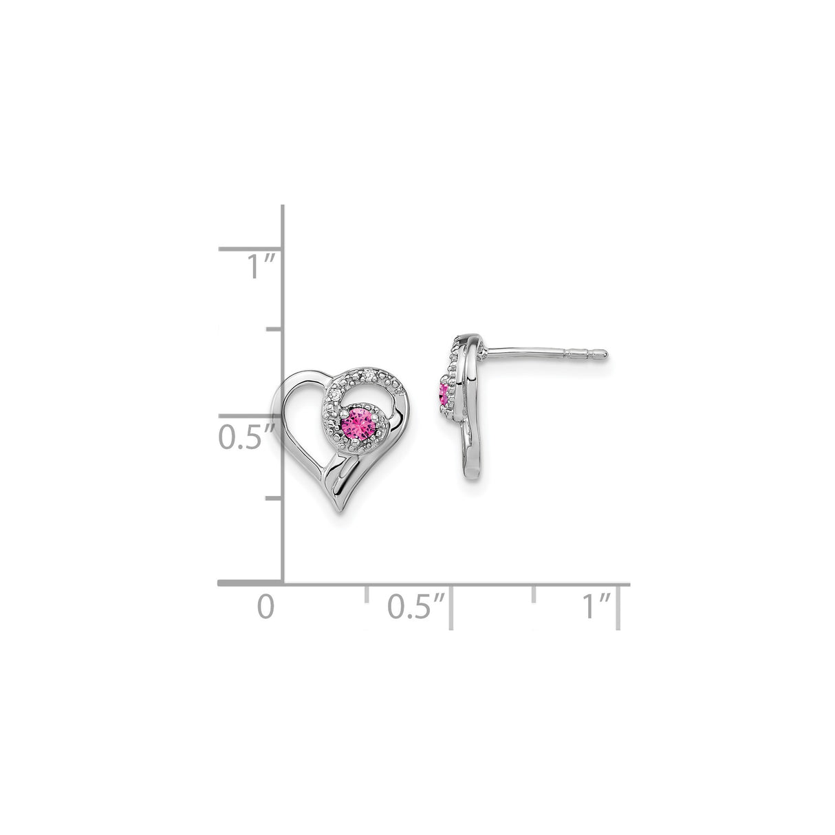 14k White Gold Heart Stud Earrings with Pink Sapphire and Diamond Accents