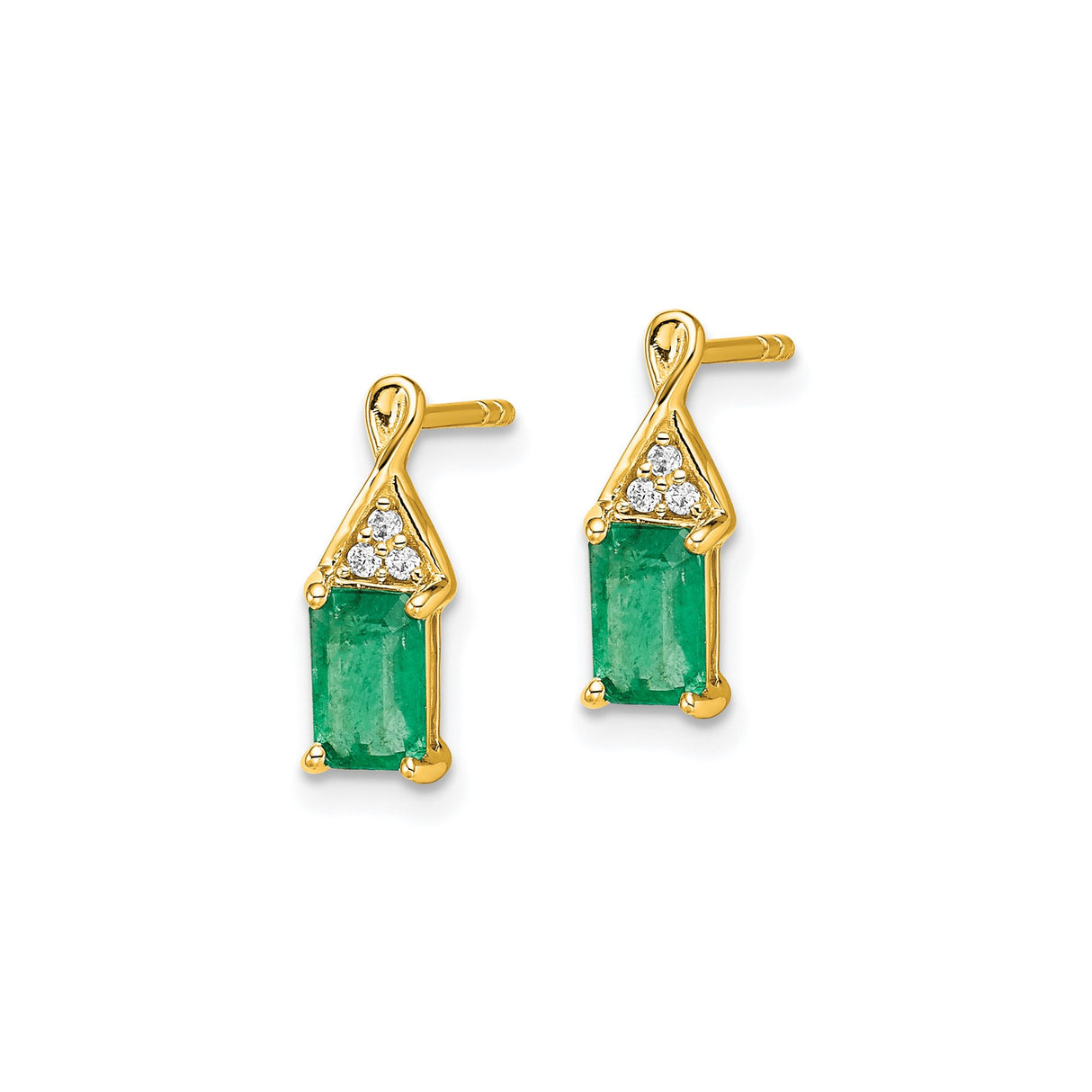 14k Yellow Gold Dangle Stud Earrings with Emerald and Diamond Accents for Women