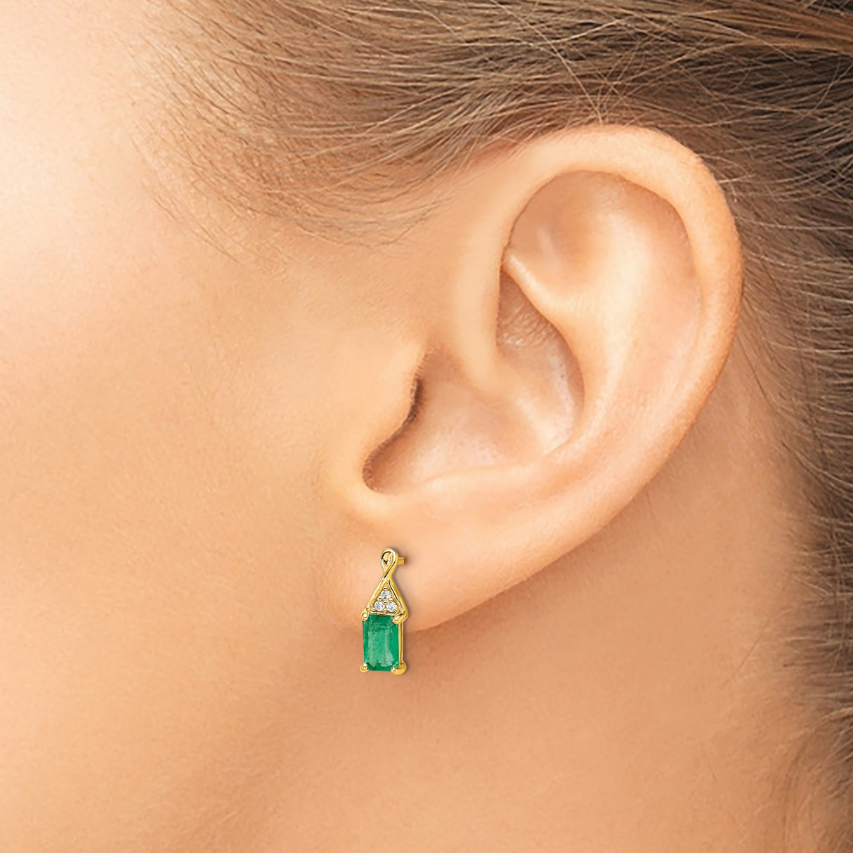 14k Yellow Gold Dangle Stud Earrings with Emerald and Diamond Accents for Women