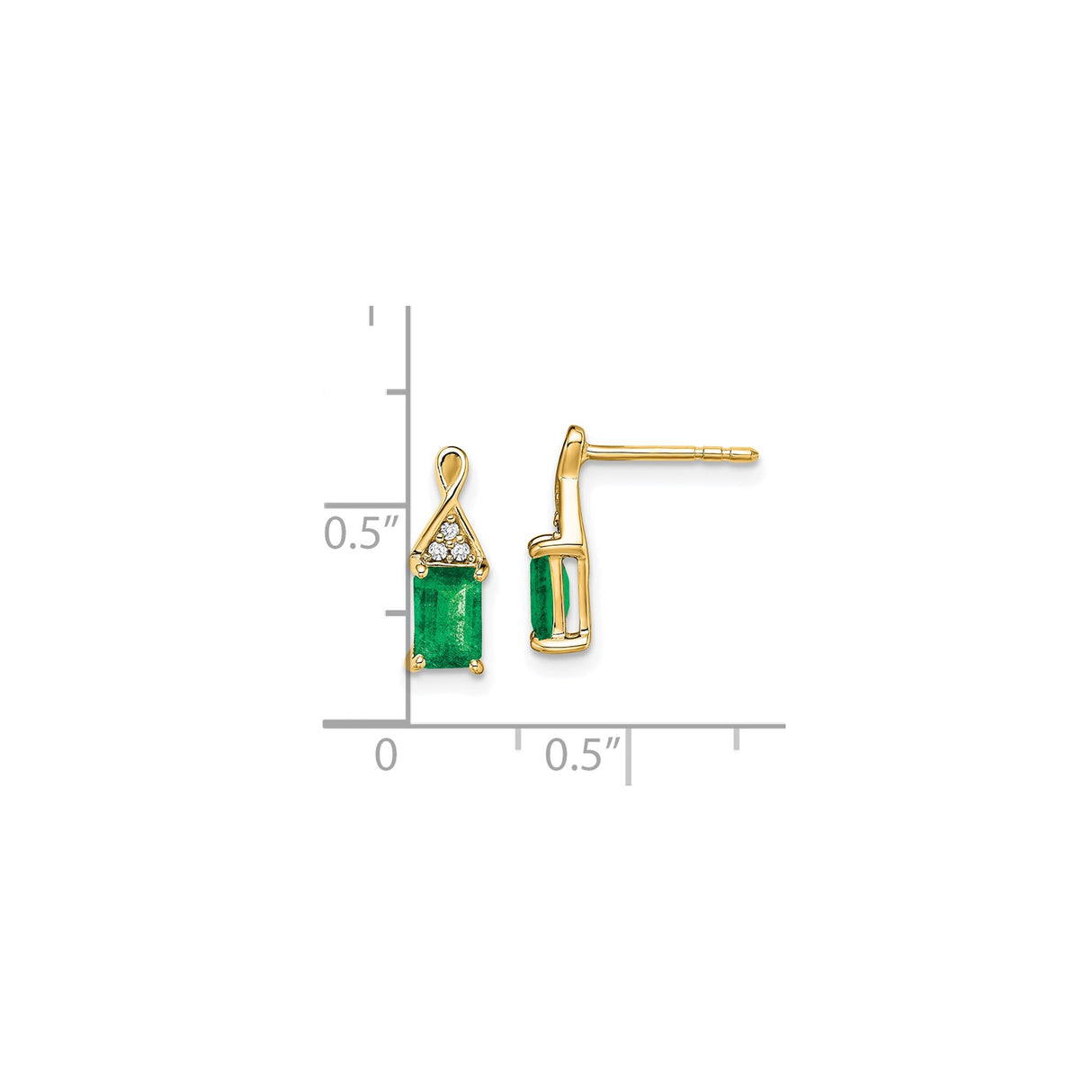 14k Yellow Gold Dangle Stud Earrings with Emerald and Diamond Accents for Women