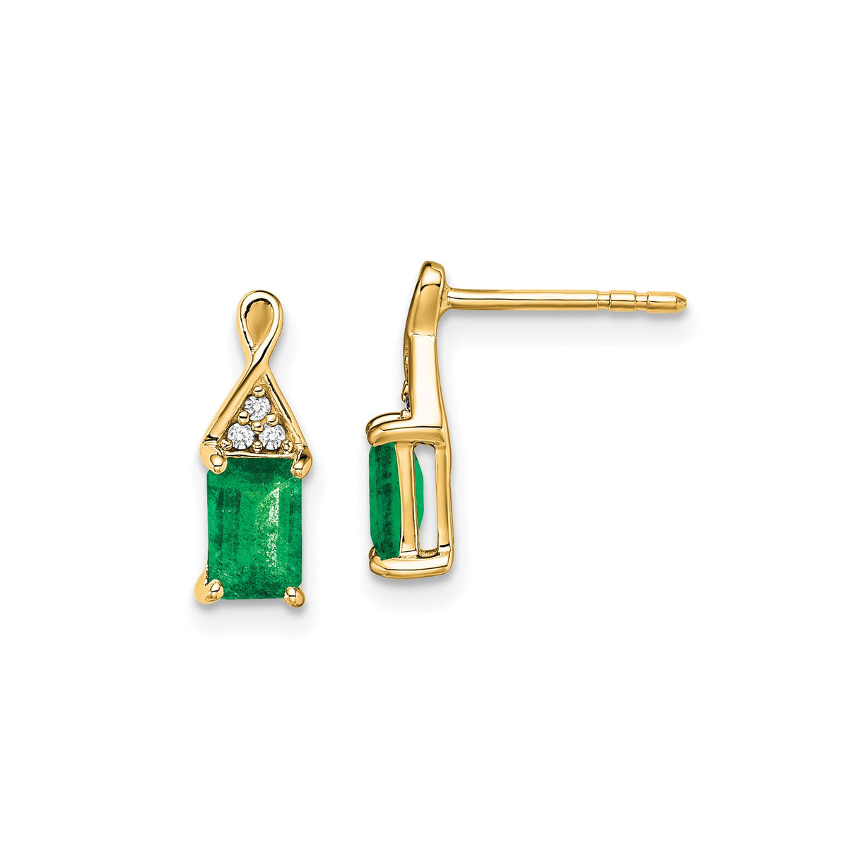14k Yellow Gold Dangle Stud Earrings with Emerald and Diamond Accents for Women