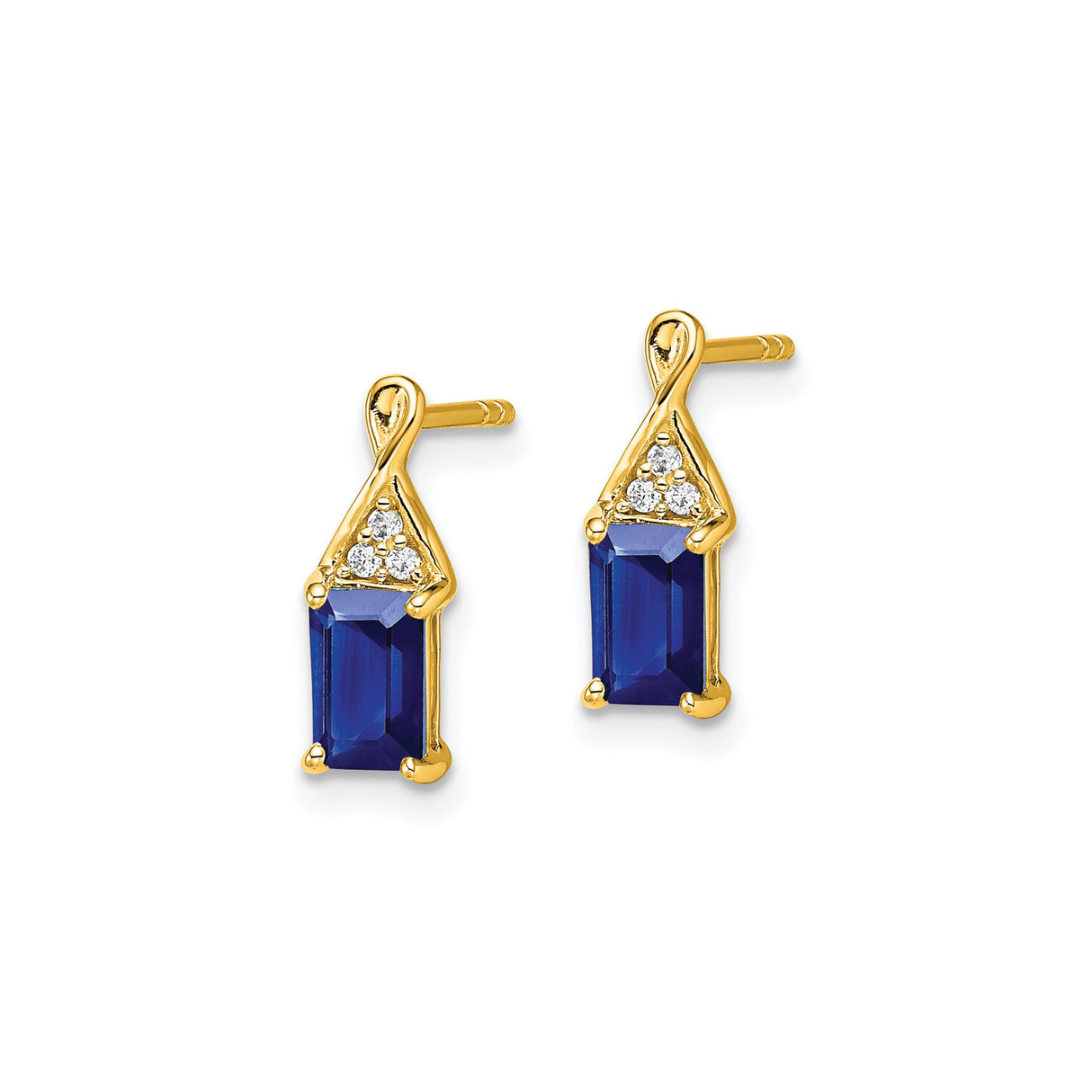 14k Yellow Gold Sapphire Stud Earrings with Diamond Accents and Loop Design