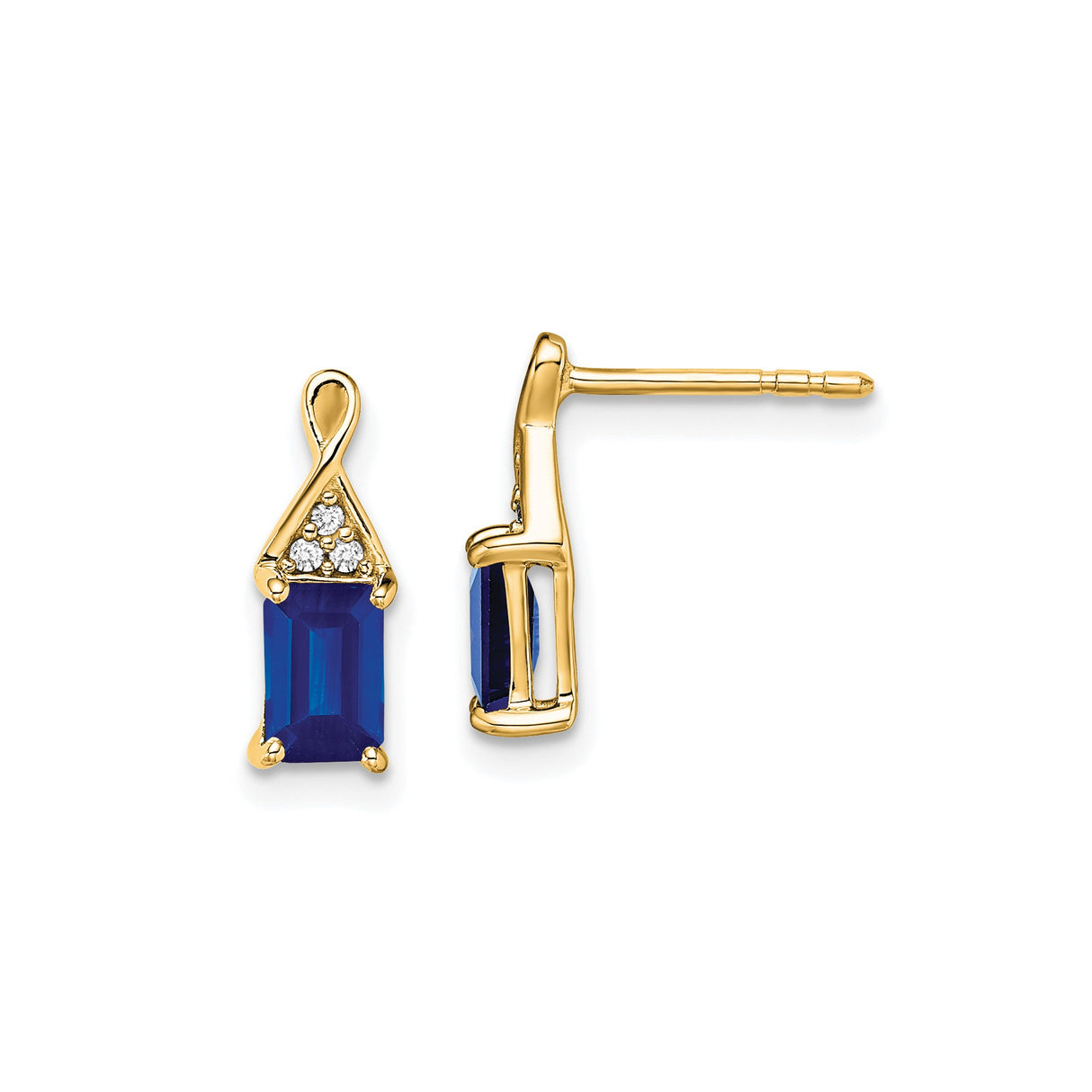 14k Yellow Gold Sapphire Stud Earrings with Diamond Accents and Loop Design