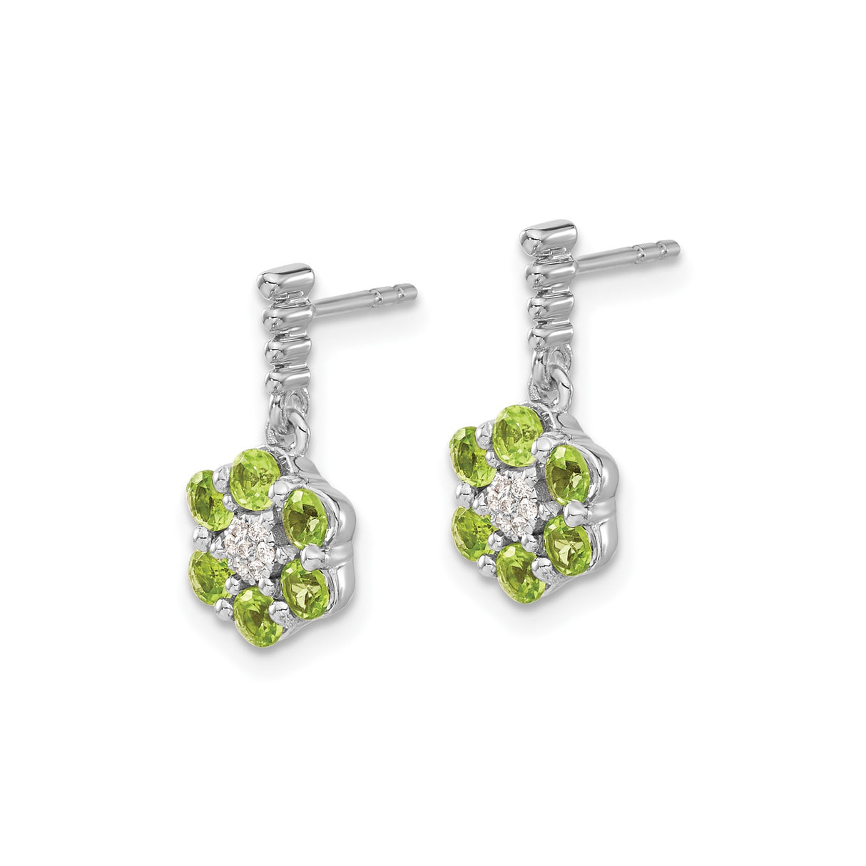 14k White Gold Dangle Earrings with Peridot and Diamond, Floral Design for Women