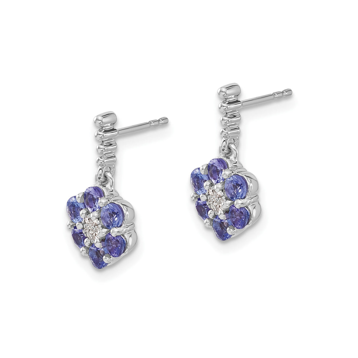14k White Gold Drop Earrings with Tanzanite and Diamond, Floral Motif for Women