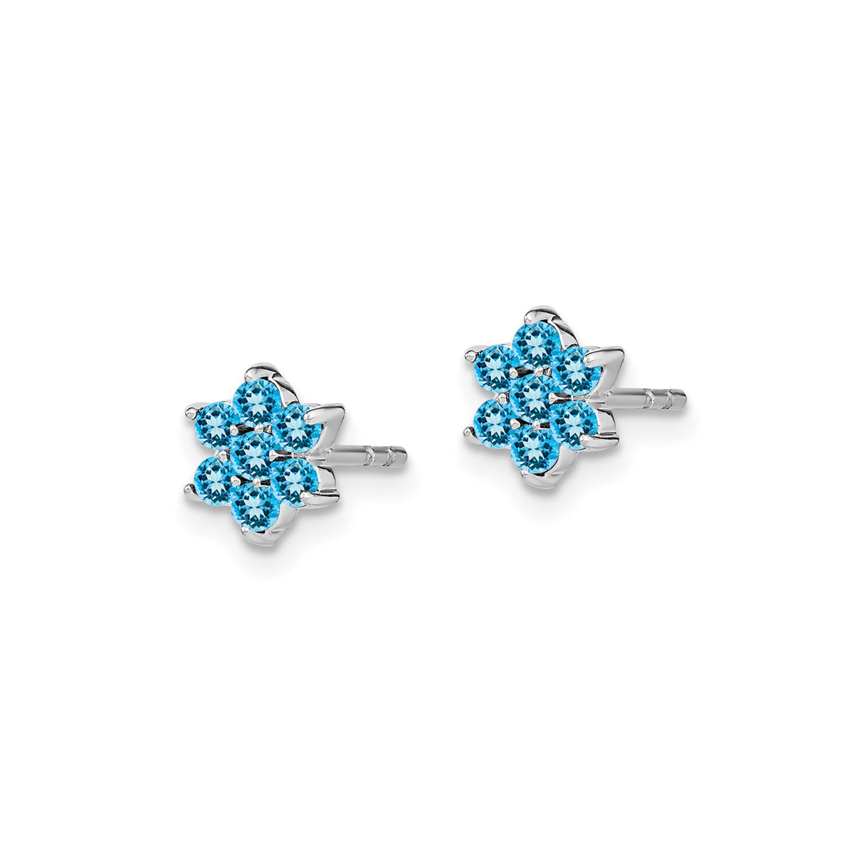 14k White Gold Snowflake Stud Earrings with Swiss Blue Topaz, Winter Floral Design