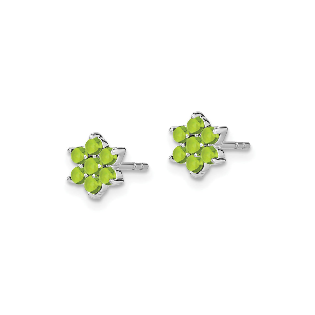 14k White Gold Floral Starburst Stud Earrings with Peridot, Six Petal Flower Design