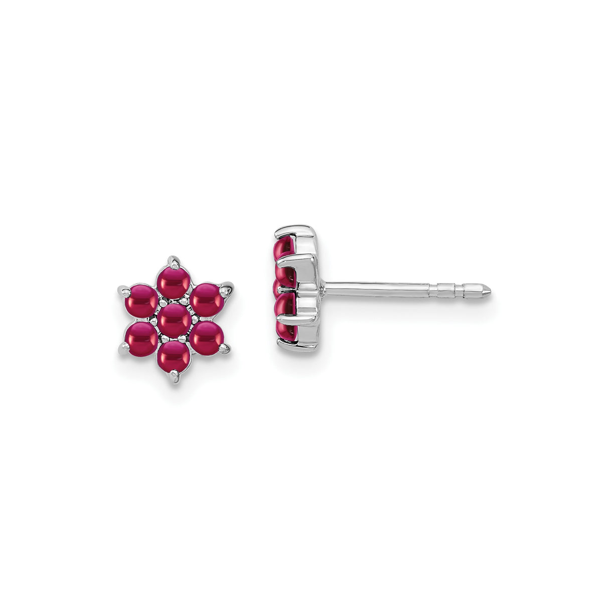 14k White Gold Star of David Stud Earrings with Ruby, Dainty Spiritual Design for Women
