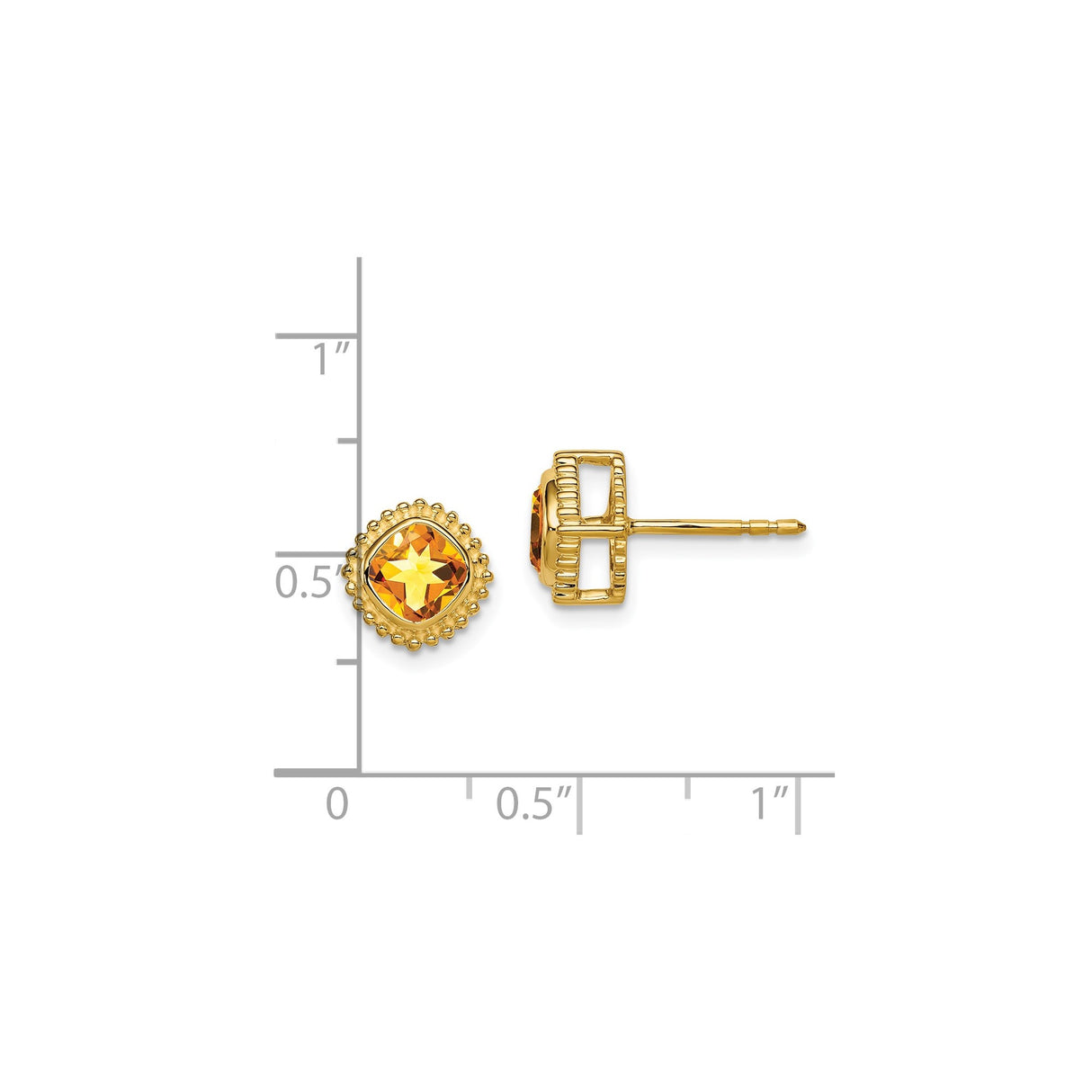 14k Yellow Gold Stud Earrings with Cushion-Cut Citrine and Beaded Halo Design