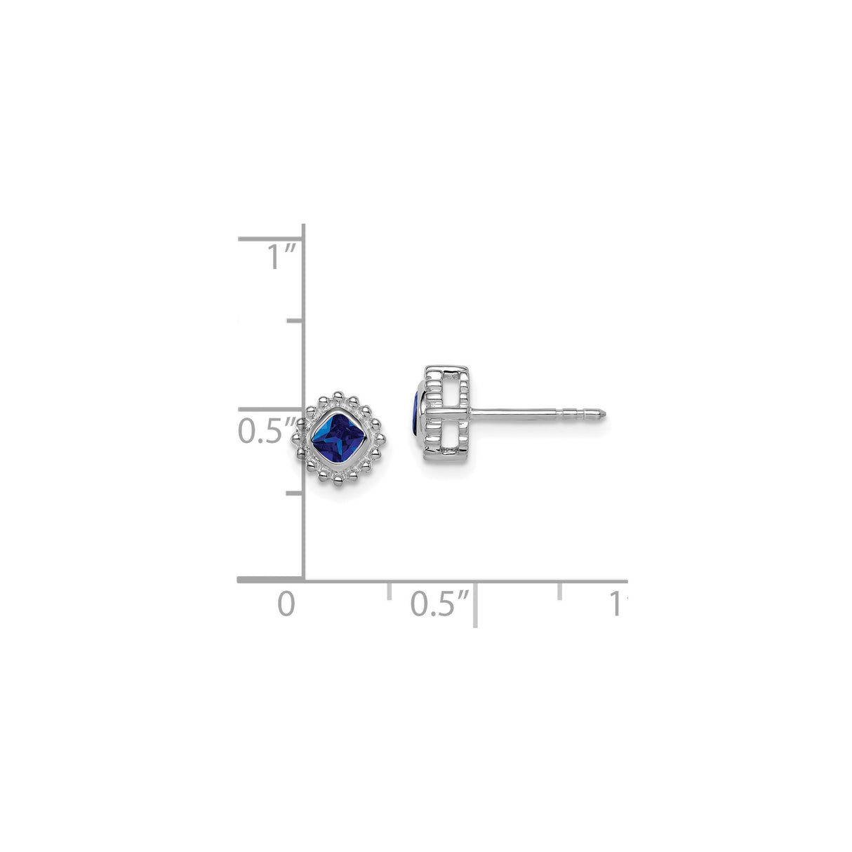 10k White Gold Sapphire Stud Earrings, Cushion Cut with Beaded Halo Setting
