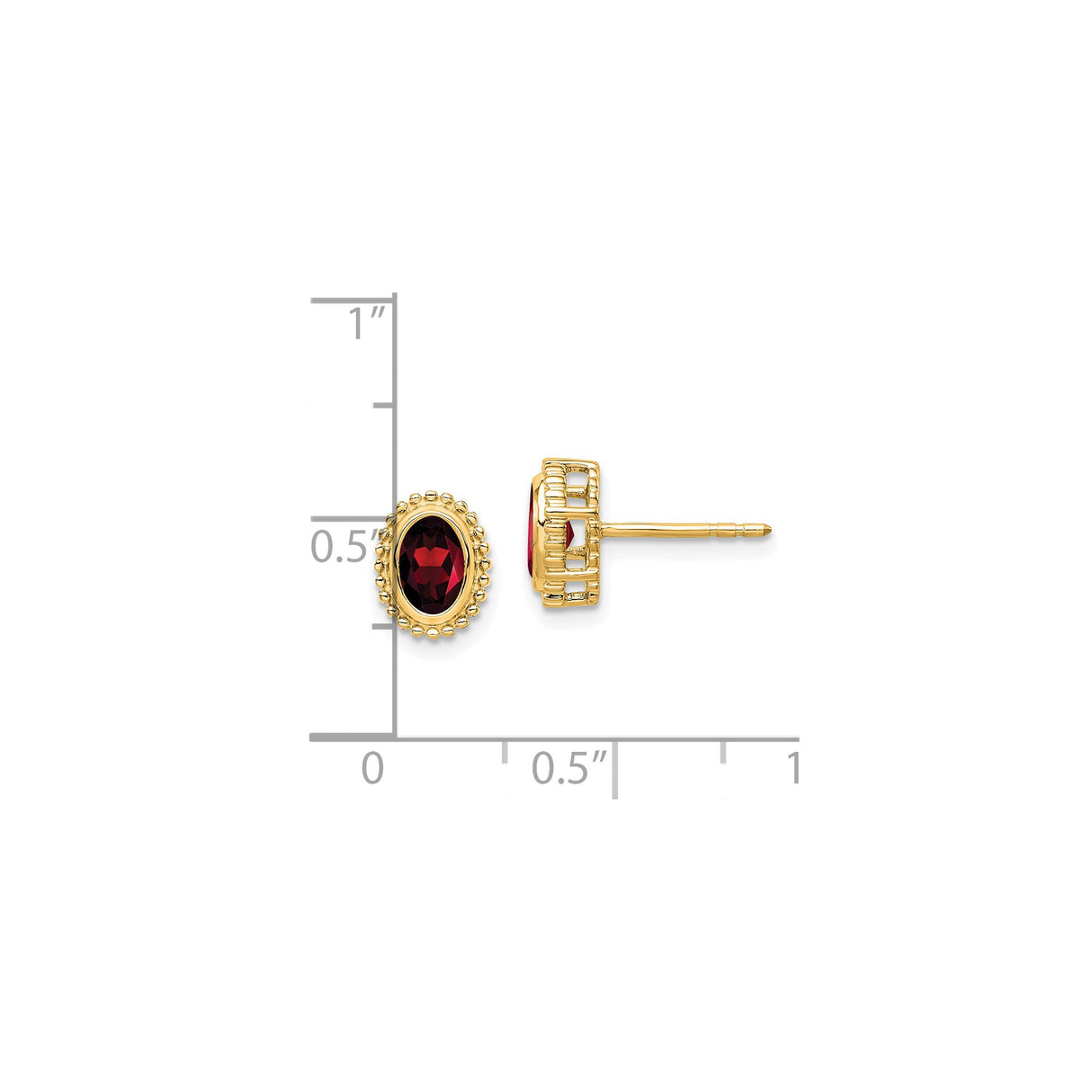 14k Yellow Gold Garnet Stud Earrings with Beaded Halo Setting for Women
