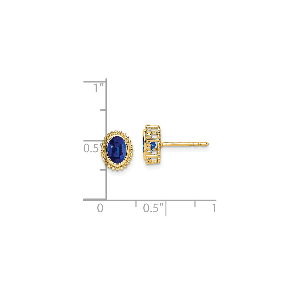 14k Yellow Gold Stud Earrings with Sapphire in Beaded Halo Setting