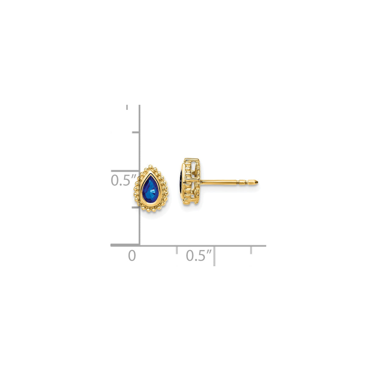14k Yellow Gold Teardrop Stud Earrings with Sapphire in Beaded Setting