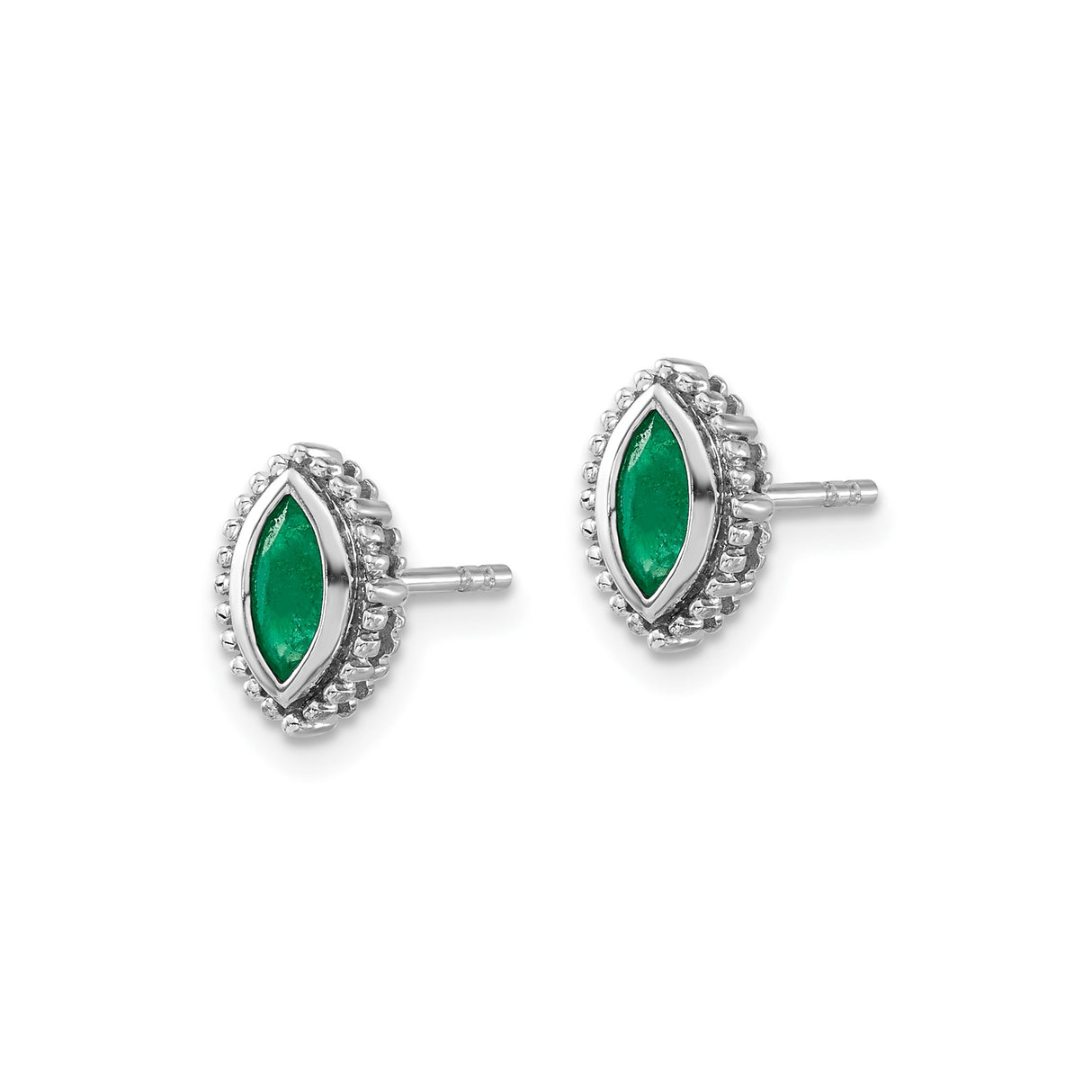 14k White Gold Emerald Stud Earrings with Marquise Cut and Halo Setting for Women
