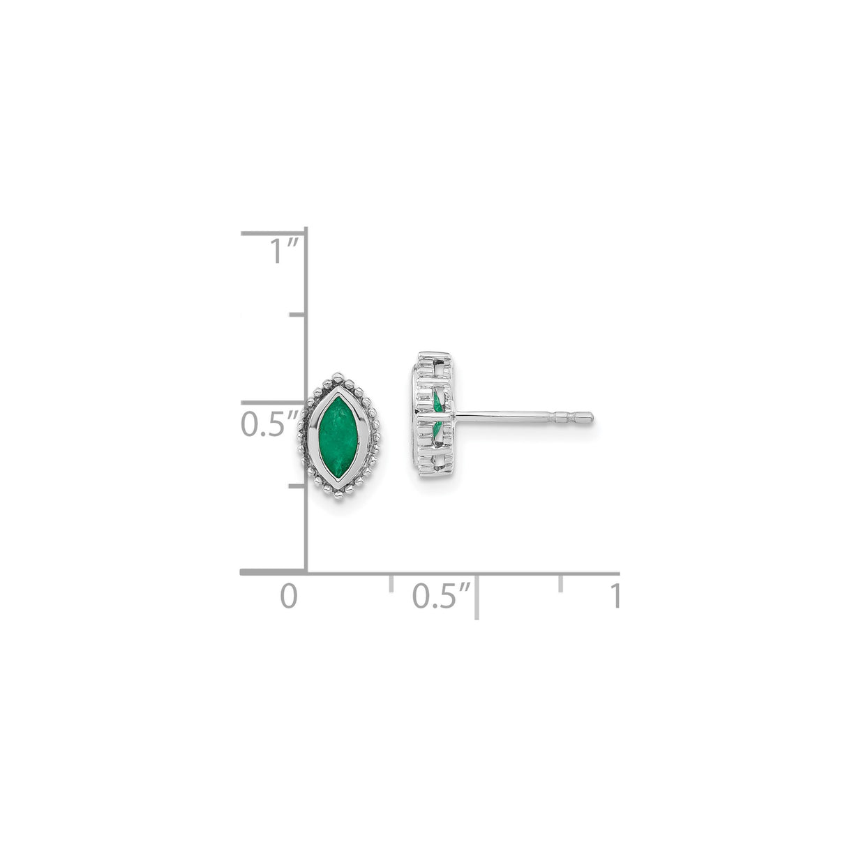 14k White Gold Emerald Stud Earrings with Marquise Cut and Halo Setting for Women