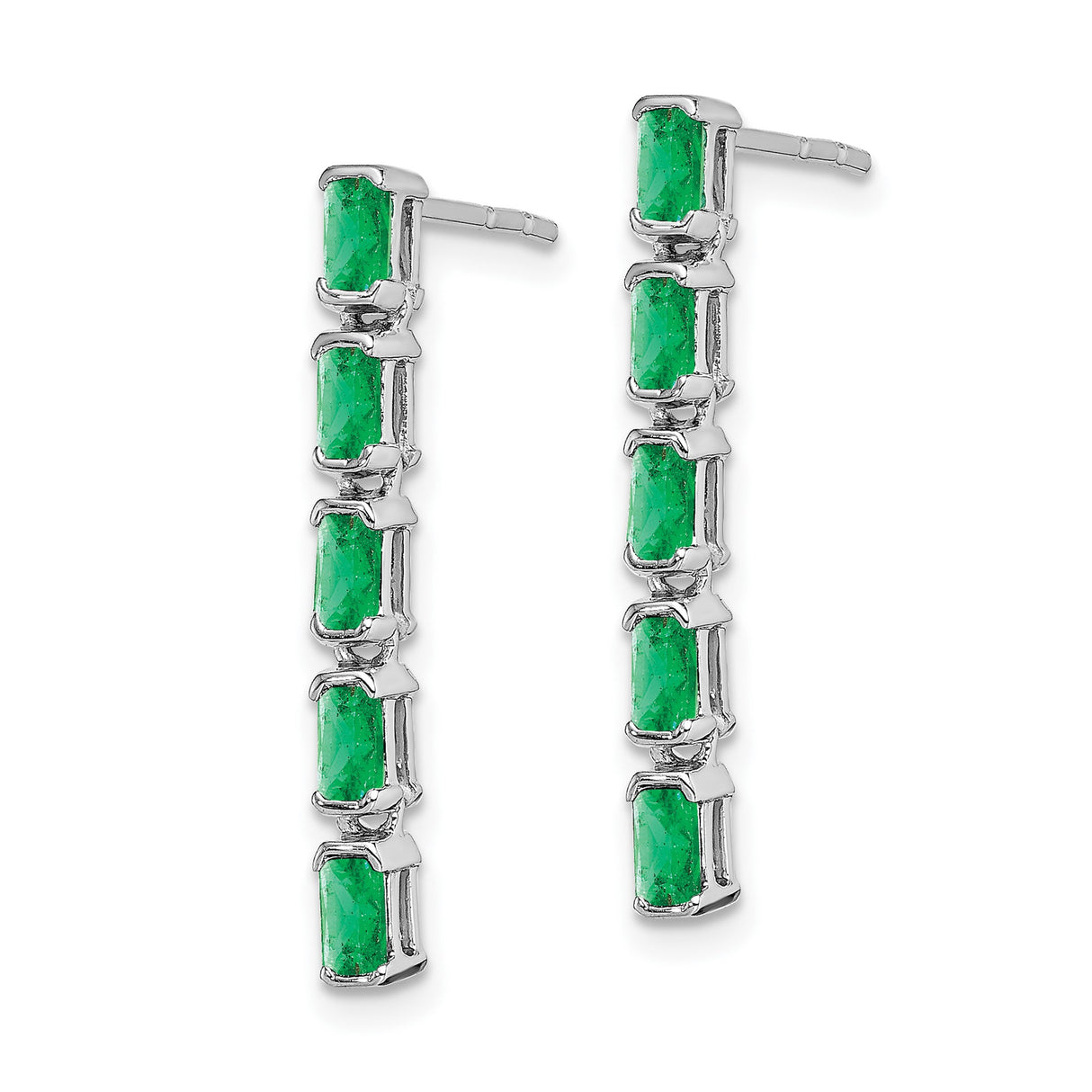 14k White Gold Drop Earrings with Emerald, Rectangle Cut, Vertical Link Design for Women