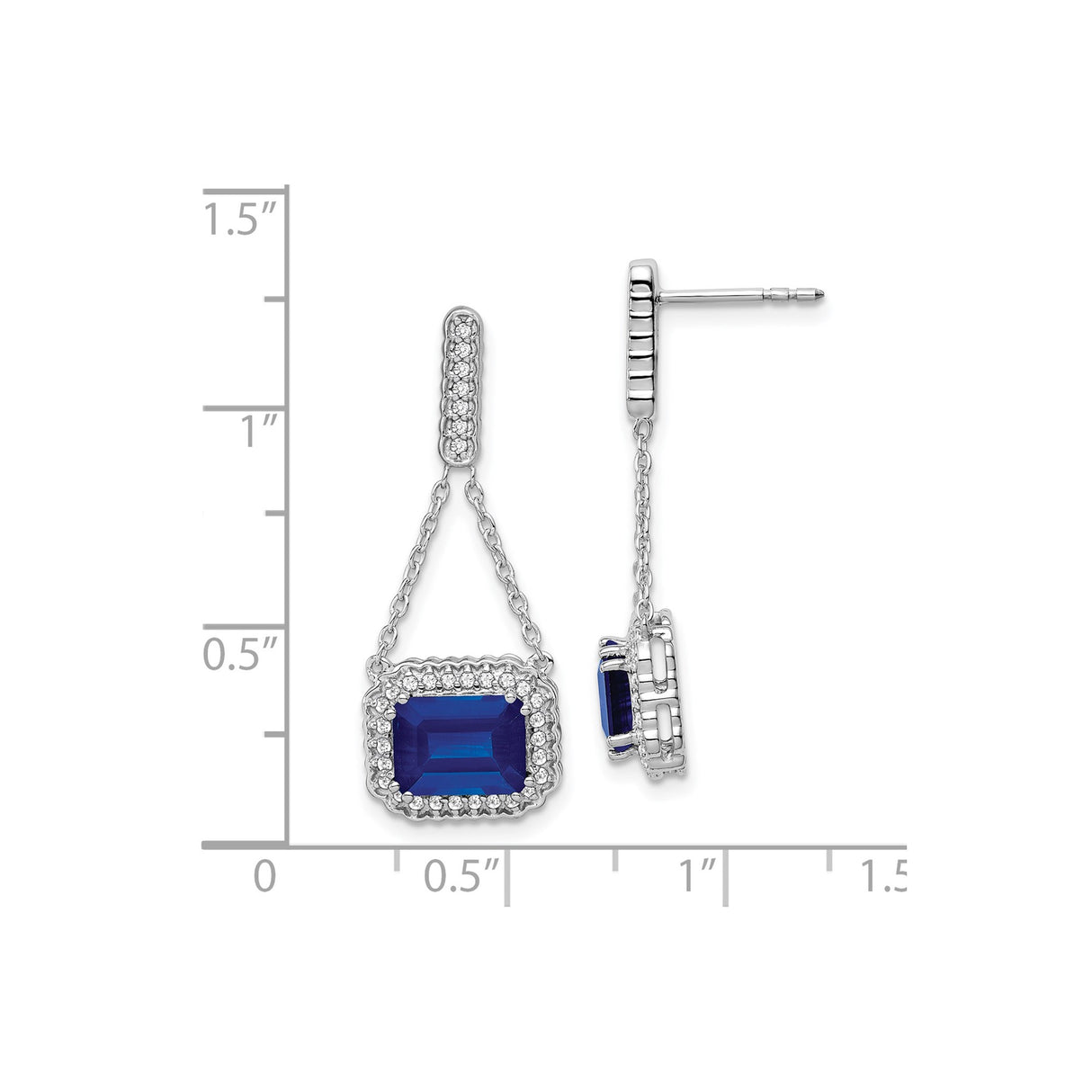 14k White Gold Drop Earrings with Created Sapphire and Diamond Accents, Polished Finish