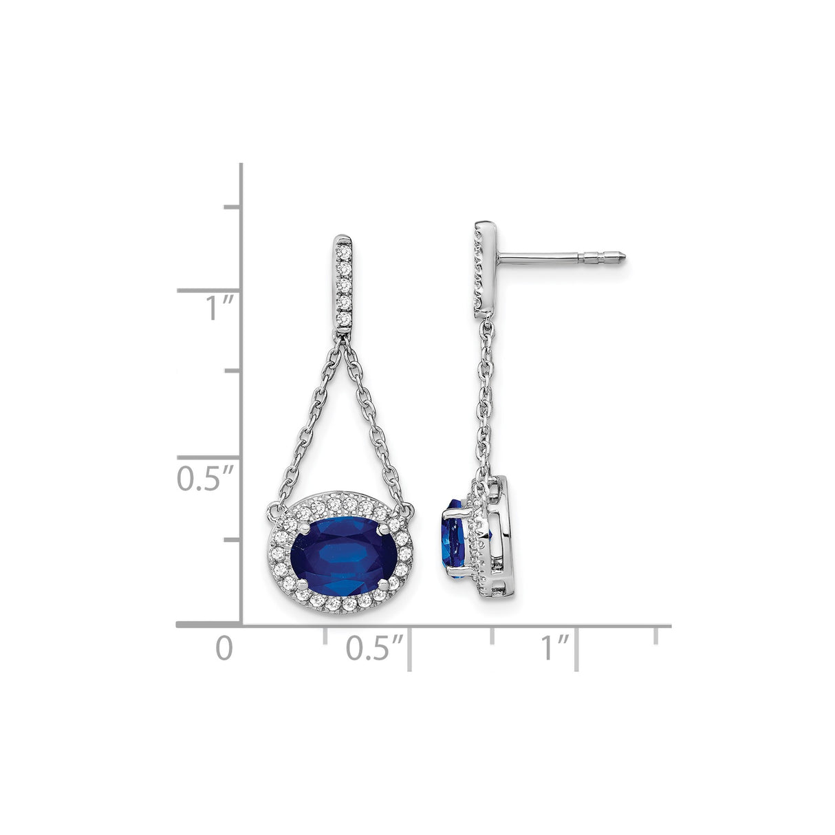14k White Gold Dangle Earrings with Created Sapphire and Diamond Halo Drop Design