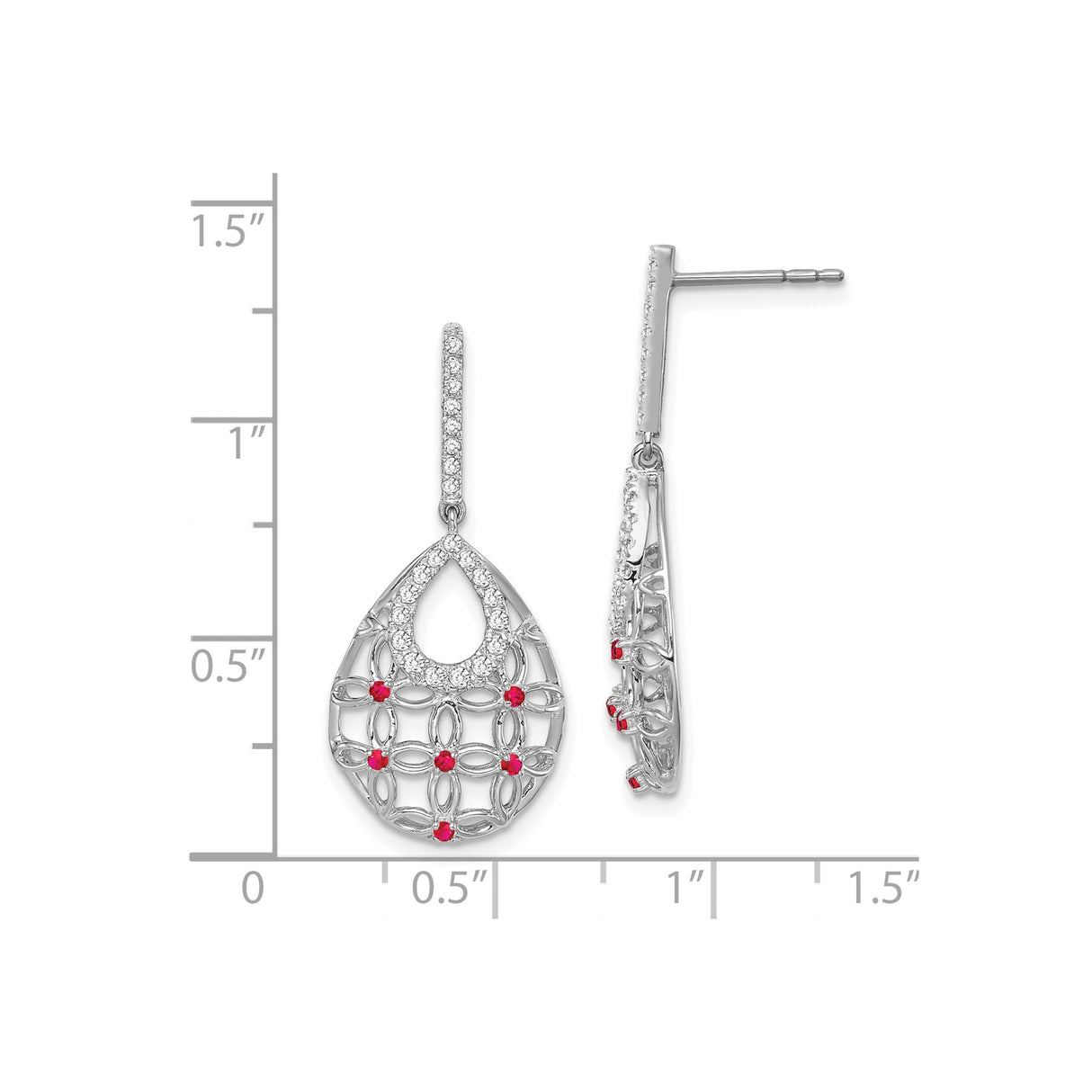 14k White Gold Dangle Earrings with Diamond Accents and Teardrop Filigree Design