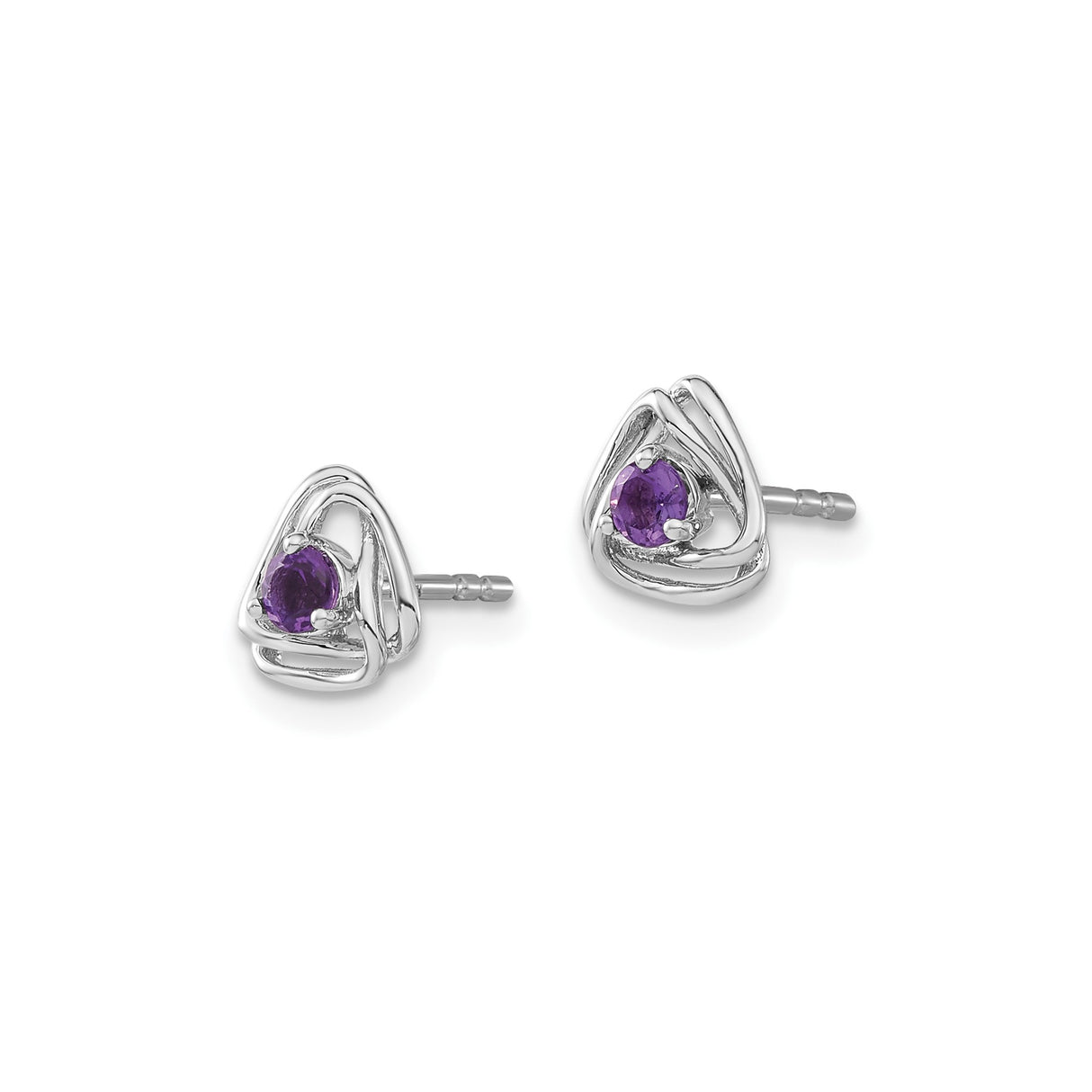 14k White Gold Celtic Knot Stud Earrings with Round Amethyst, Trinity-Inspired Design