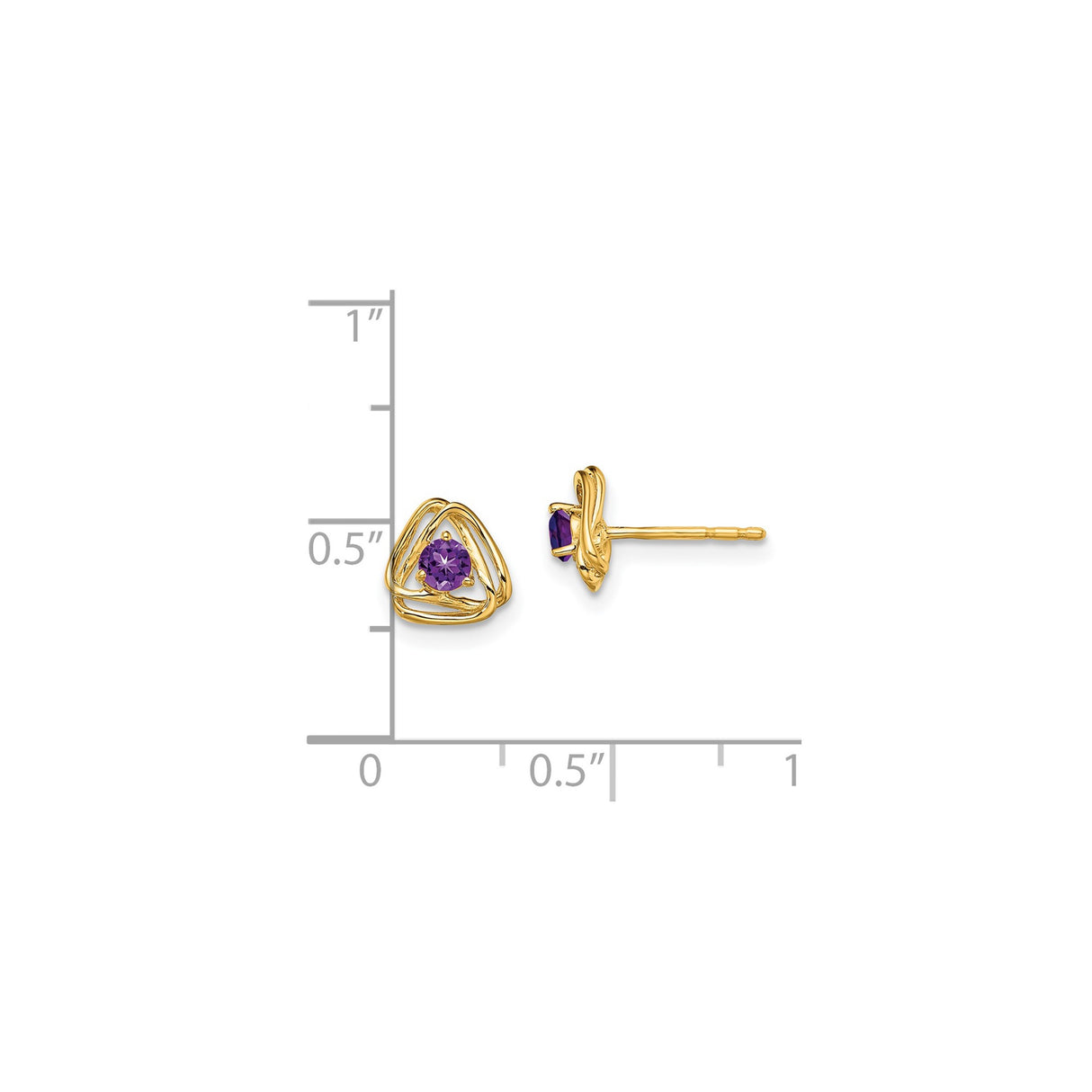 14k Yellow Gold Celtic Triquetra Knot Stud Earrings with Amethyst Gemstone Centerpiece