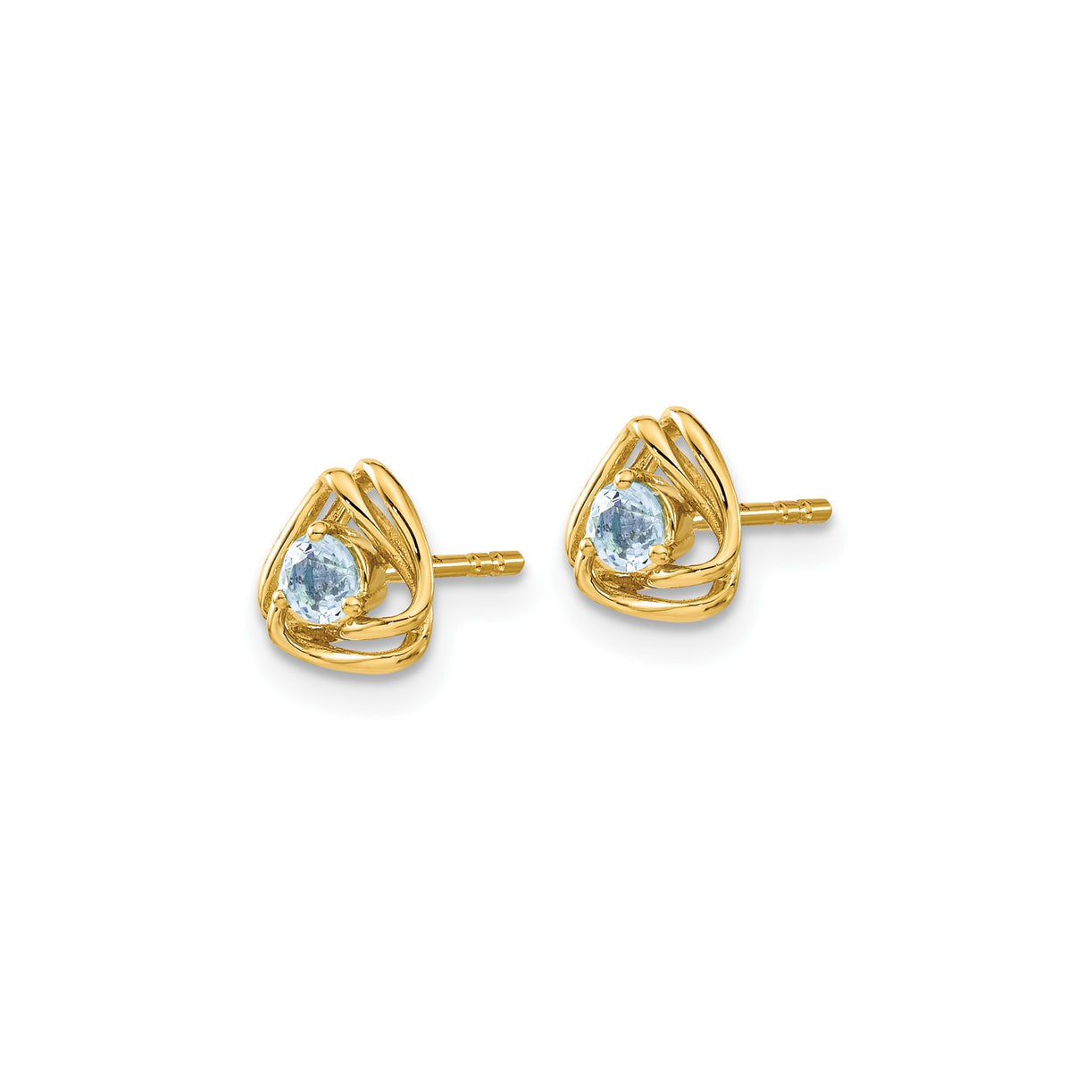 14k Yellow Gold Knot Stud Earrings with Swiss Blue Topaz, Triquetra Celtic Design