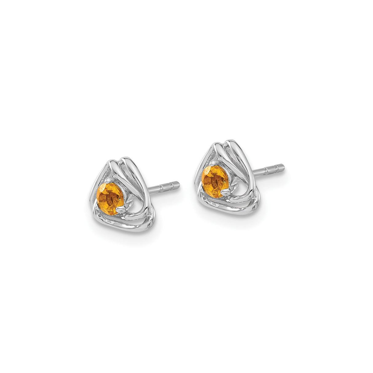 14k White Gold Stud Earrings with Citrine, Open Triangle Geometric Design