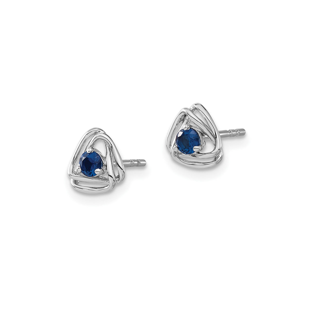 14k White Gold Celtic Stud Earrings with Created Sapphire, Trinity Knot Design